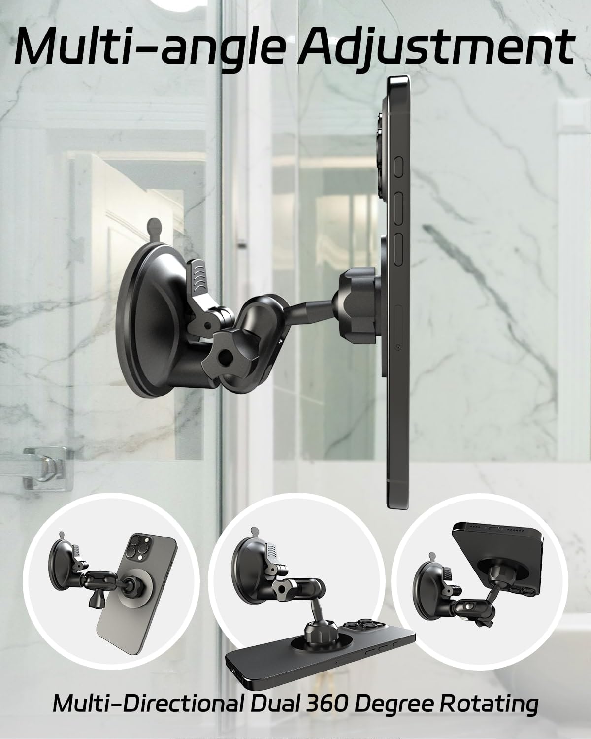 Quyee For Magsafe Universal Magnetic Phone Holder, Multi-Directional Dual 360 Degree Rotating Suction Cup Phone Wall Mount, Tikt