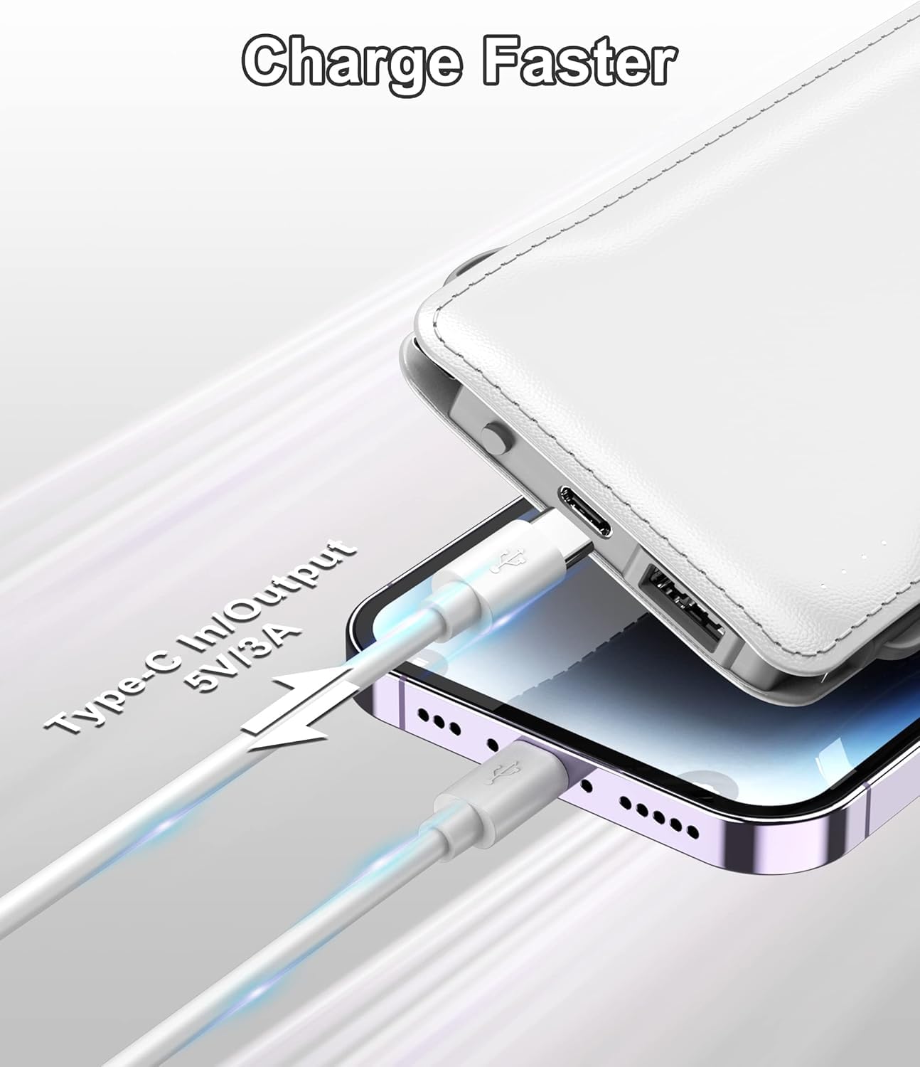 Tg90 2 Pack 10000Mah Slim Portable Charger With Built In Cables,Power Bank Travel Charger Cell Phone External Battery Pack,4 Out