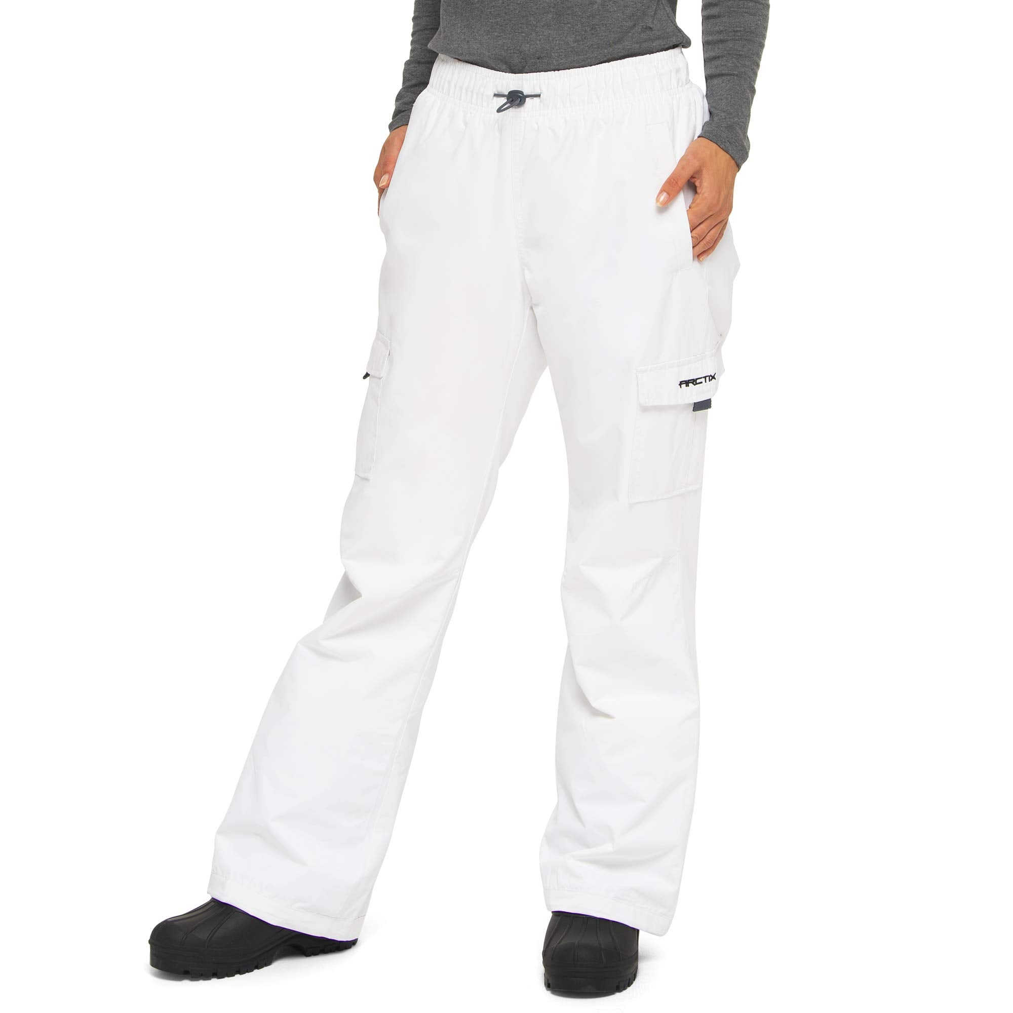 Arctix Womens Lumi Pull Over Fleece Lined Cargo Snow Pants, White, Small