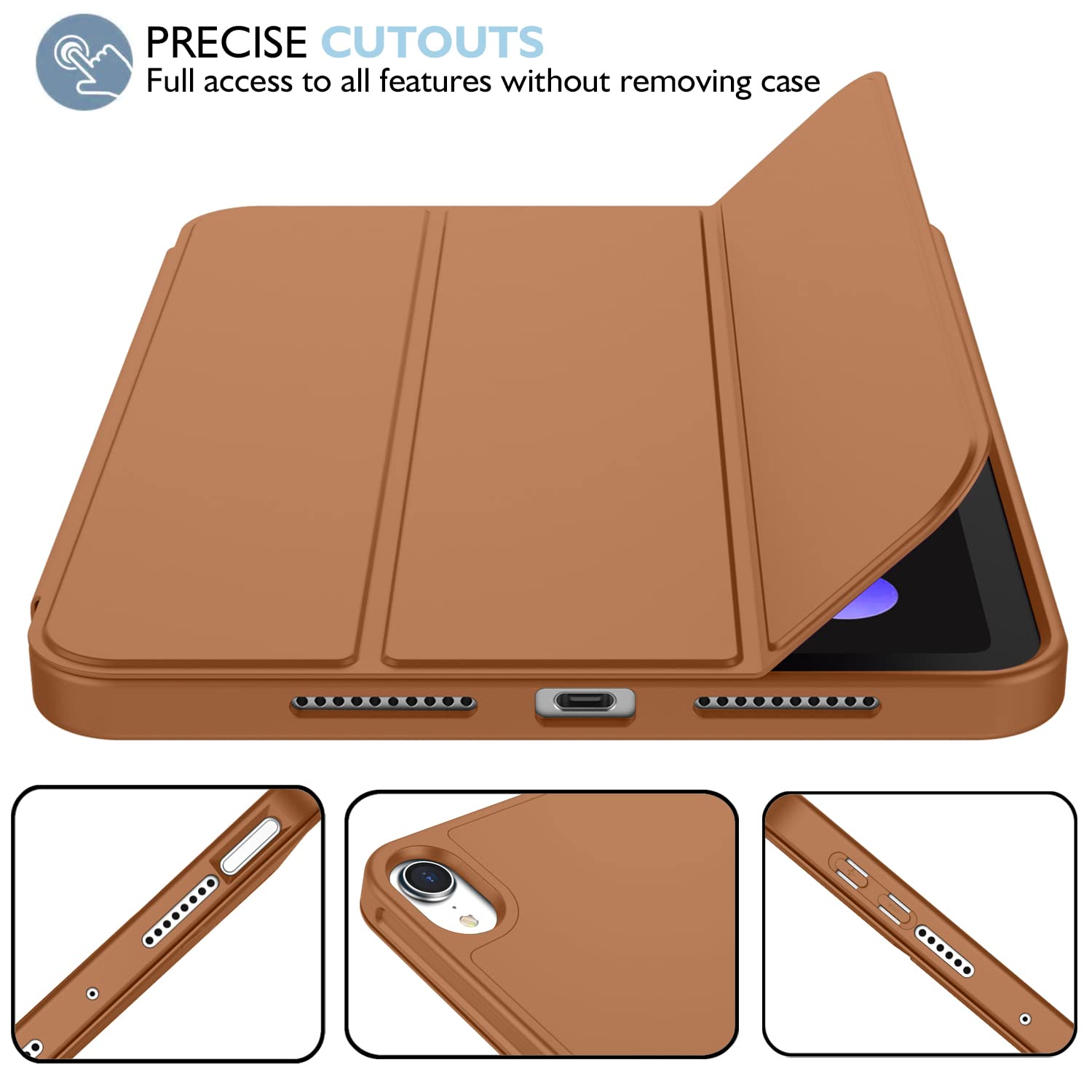 Imieet Ipad Mini 7 Case 2024 (A17 Pro), Ipad Mini 6 Case (8.3 Inch,2021 Model), Ipad Mini 7Th/6Th Generation Case With Pencil Holder, Trifold Stand Smart Case With Soft Tpu Back,Brown