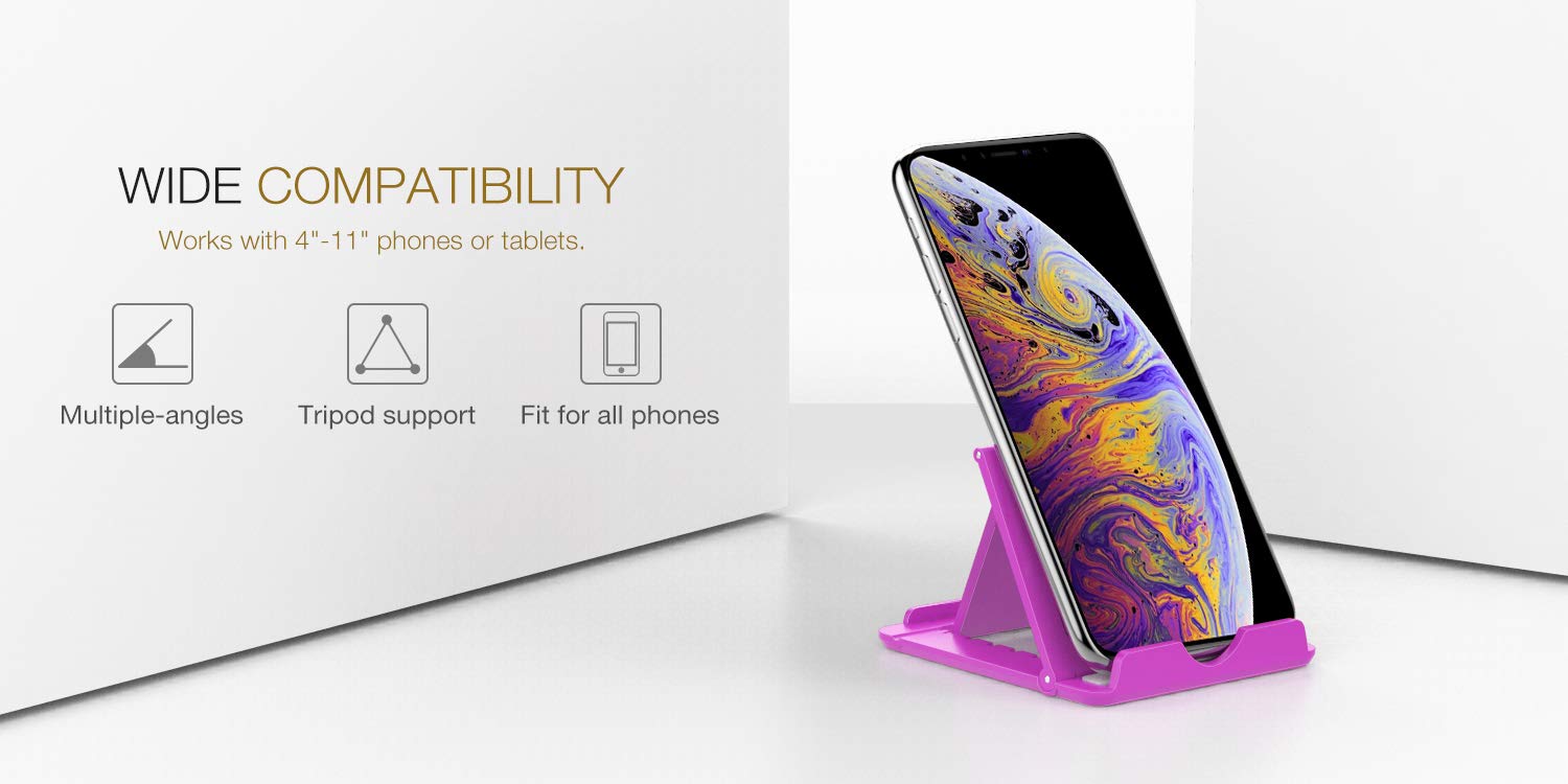 MoKo [2 Pack] Phone/Tablet Stand, Foldable Holder for Devices(6 11') Fit iPhone 11 Pro Max/11 Pro/11, iPhone Xs/Xs Max/Xr/X, iPad Pro 11 2020/10.2/Air 3/Mini 5, Galaxy S20 6.2', Black + Purple