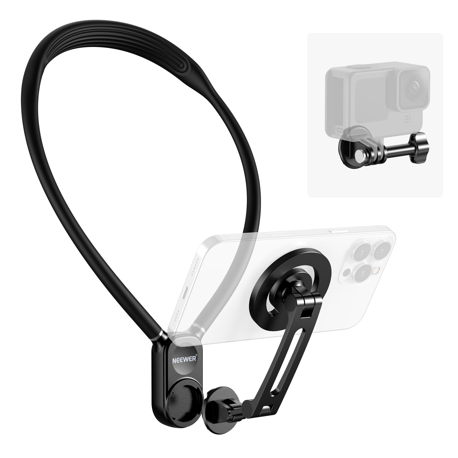 Neewer Magnetic Neck Holder For Action Camera & Phone, Hands Free Tripod Chest Mount Compatible With Gopro Dji Insta360 Magsafe 