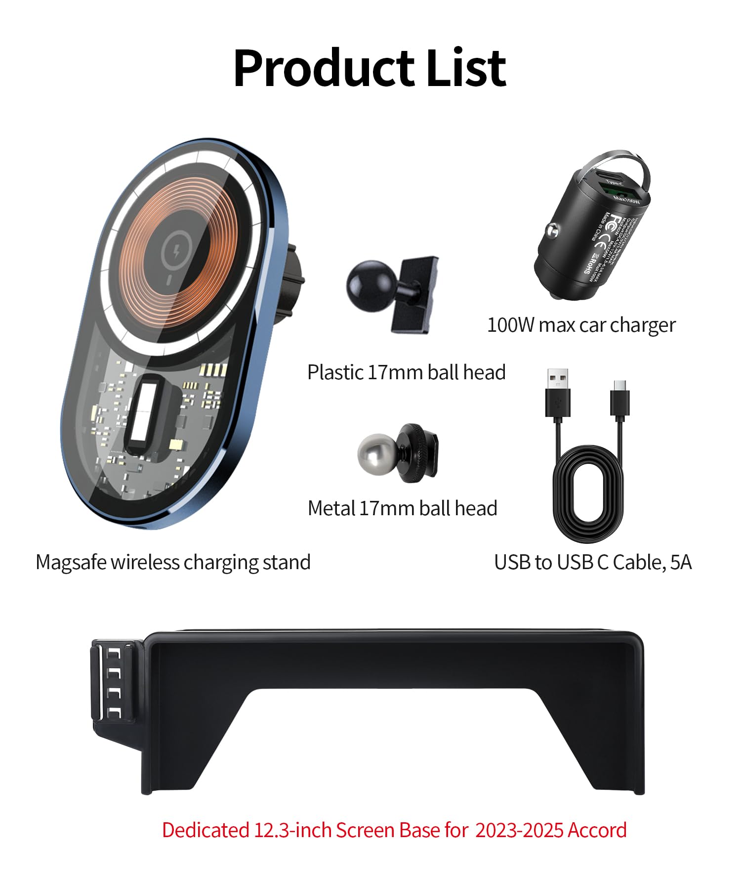 Masergogo Wireless Charging Car Phone Holder For Honda Accord/Hybrid 2023-2025 Accessories 12.3 Inch Screen Fixed Clip,360 Rotat