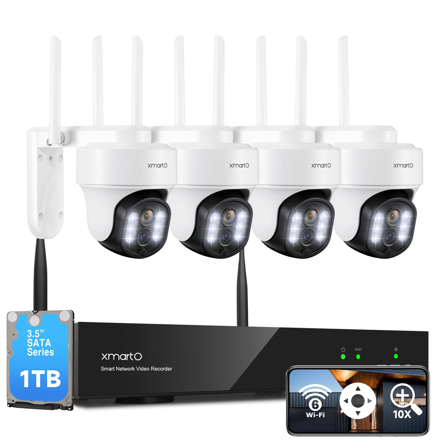 [Wifi 6 & 10X Zoom] Xmarto 10Ch Hd Auto Tracking Ptz Security Camera System Wireless Outdoor/Indoor, Dual Wifi 4K Nvr With 4X 6M