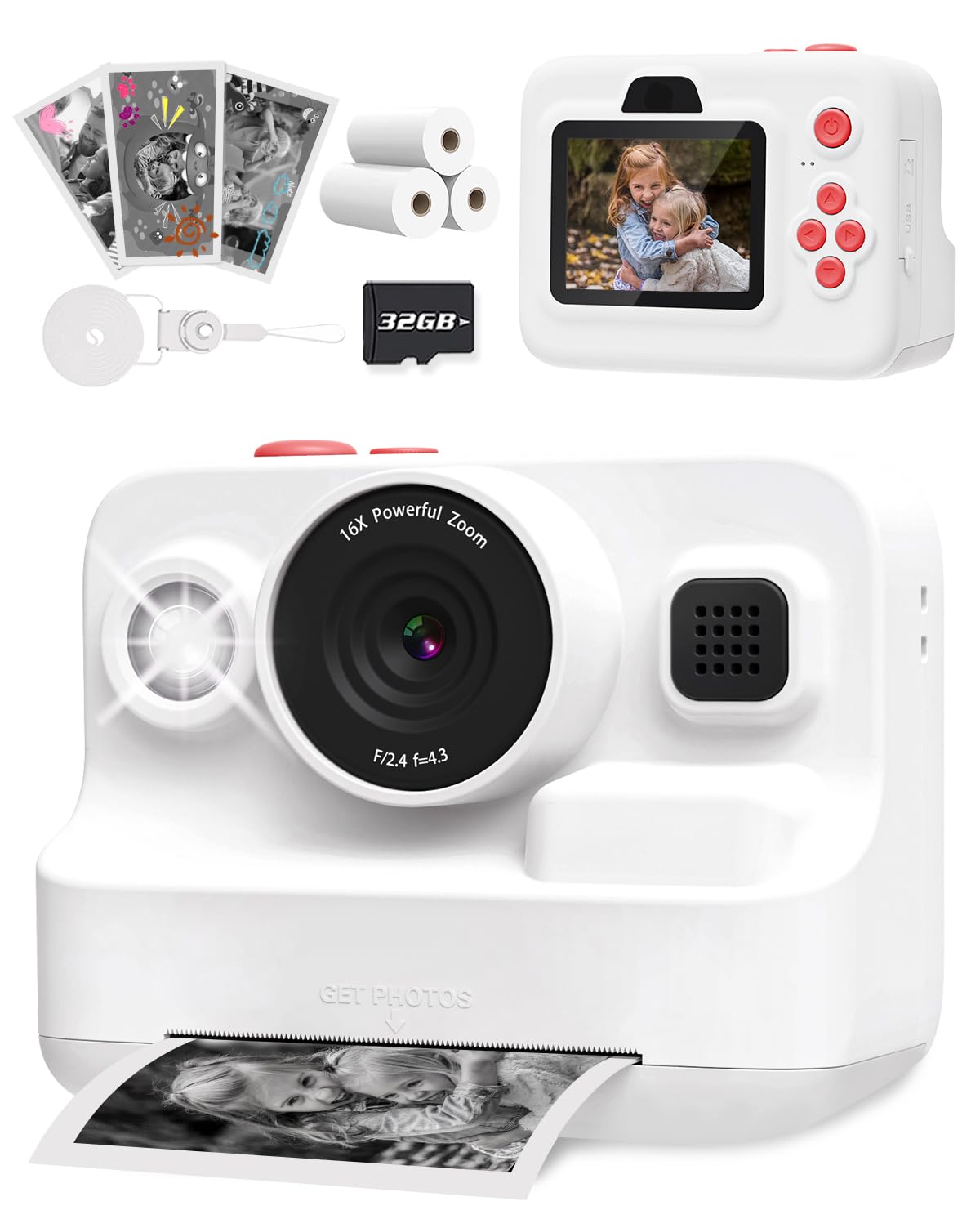 Anchioo Kids Camera Instant Print, 1080P Kids Digital Camera With Printer Paper, Christmas Birthday Gift For Girls Boys Age 3 12