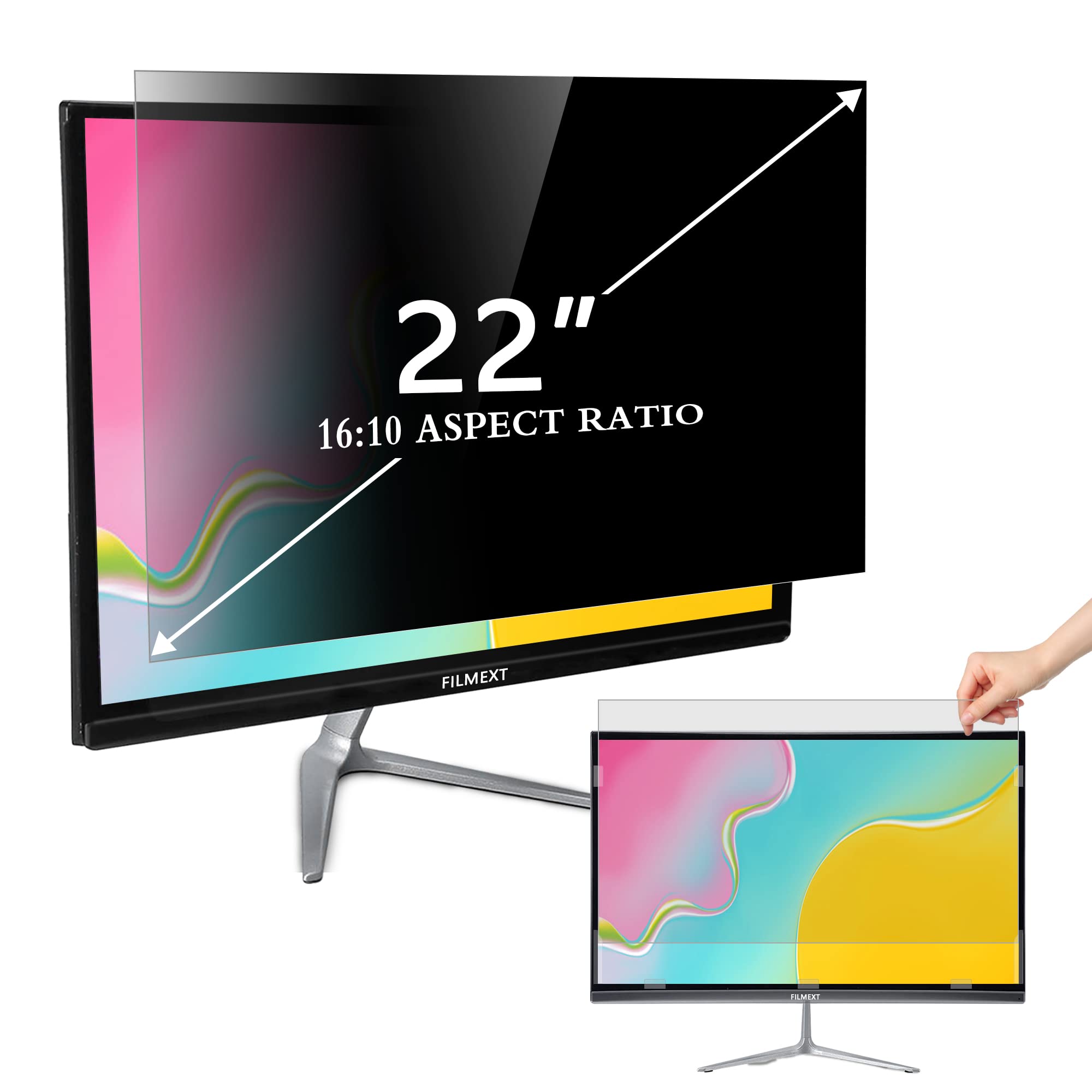 Filmext Computer Privacy Screen 22 Inch Removable Privacy Shield Anti Glare Monitor Protector, Blue Light Reduction Filter, Data