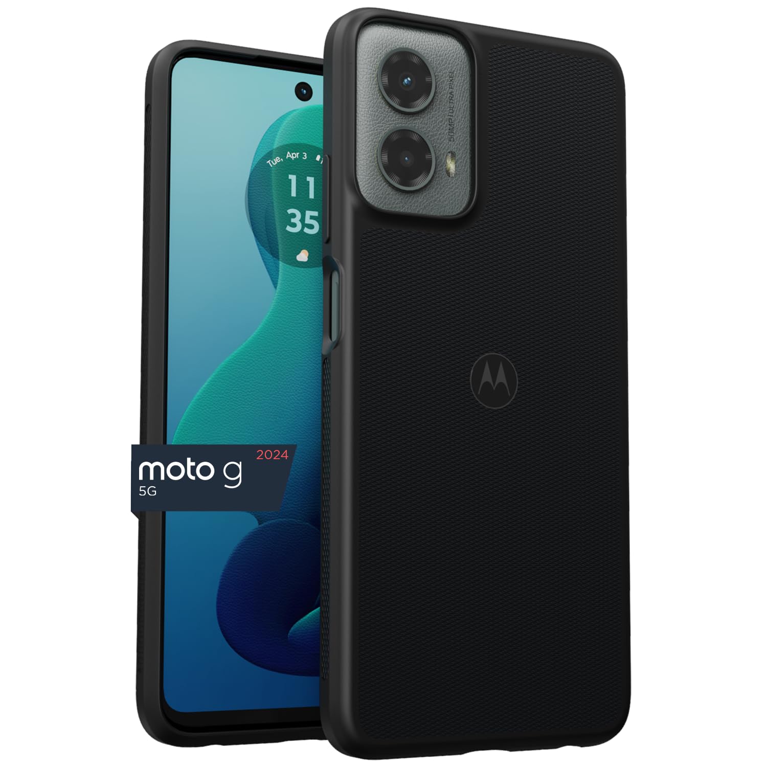 Motorola Moto G 5G (2024) Textured Protective Case  Black   Precision Fit Shock Absorbing Cases For Enhanced Phone Grip, Style,