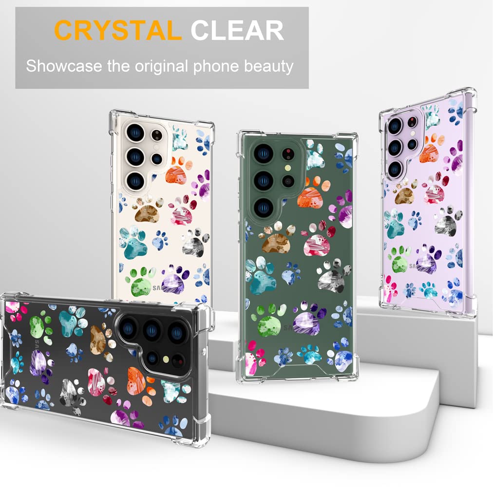 ENDIY Samsung Galaxy S23 Ultra Clear Phone Case Dog Paw Design TPU PC Slim Fit