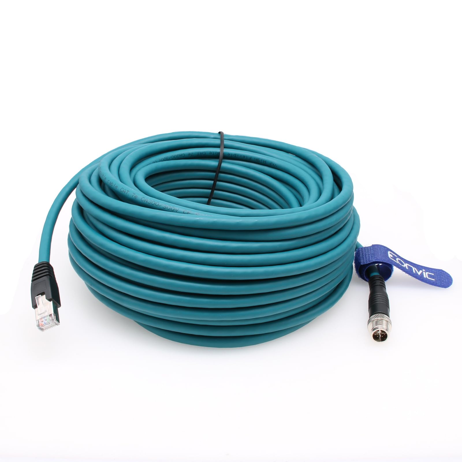 Eonvic Ethernet Shielded Cable M12 X Type 8 Position To Rj45 Cat 7E Waterproof Industrial Network High Flex Cable For Cognex (30M, Blue)