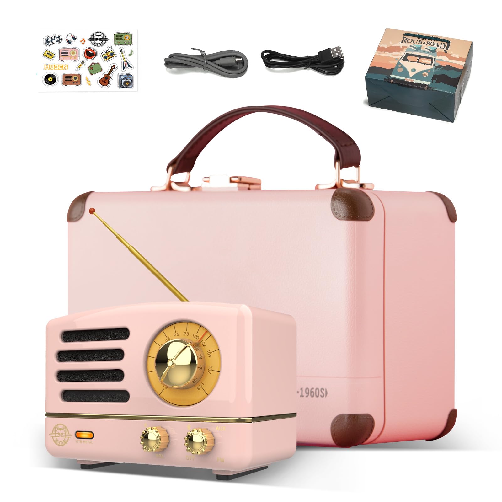 Muzen Portable Bluetooth Speaker, Otr Metal Vintage Small Wireless Speaker, Fm Retro Radio With Antenna Aux, High Fidelity Stereo Audio With Suitcase, For Gift Home Outdoor