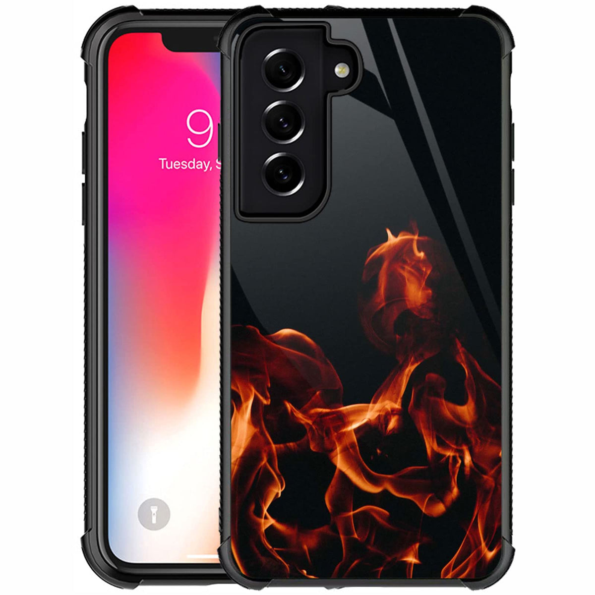 Carloca Compatible With Samsung Galaxy S21 Fe Case,Fire Flame Dark Pattern Design For Girl Boy Shockproof Anti Scratch Case For