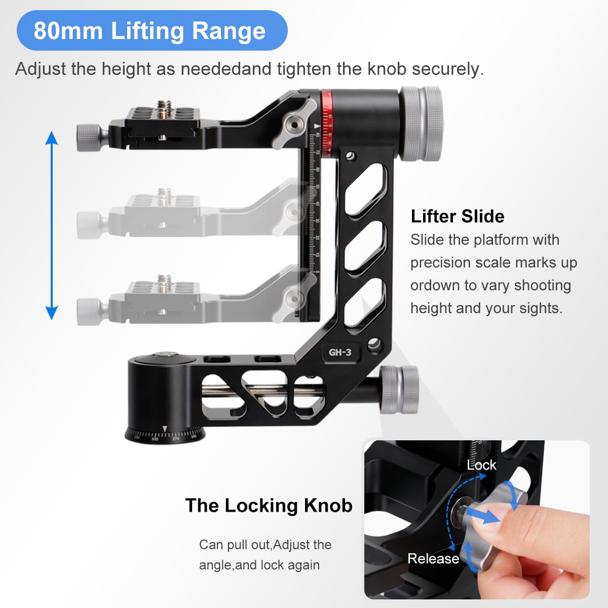 Koolehaoda Professional Gimbal Head Tripod Head Aluminum Alloy Heavy Duty 360    Panoramic With Arca Swiss Standard 1/4 Inch Qr