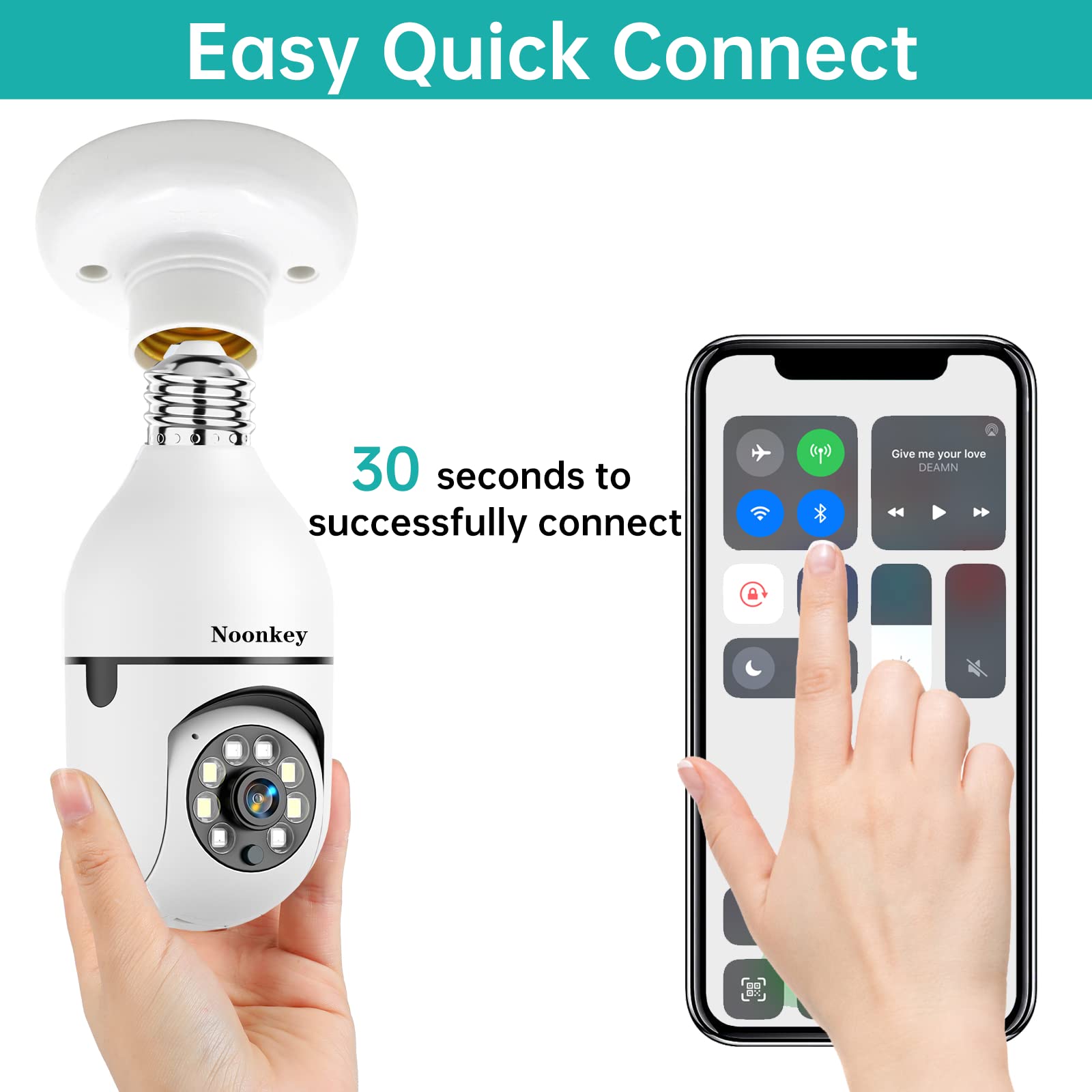Noonkey 2K/3Mp Light Bulb Security Camera, 5G& 2.4Ghz Wifi Alexa E27 360 Light Socket Camera For Outdoor, Wireless Wifi Home Ip