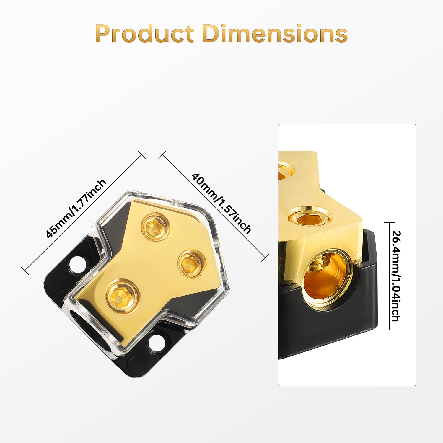 Bojack 2 Way Splitter Amp Copper Power Distribution Block 0/2/4 Awg Gauge In, 4/8 Gauge Out For Car Audio Splitter(1Pcs)