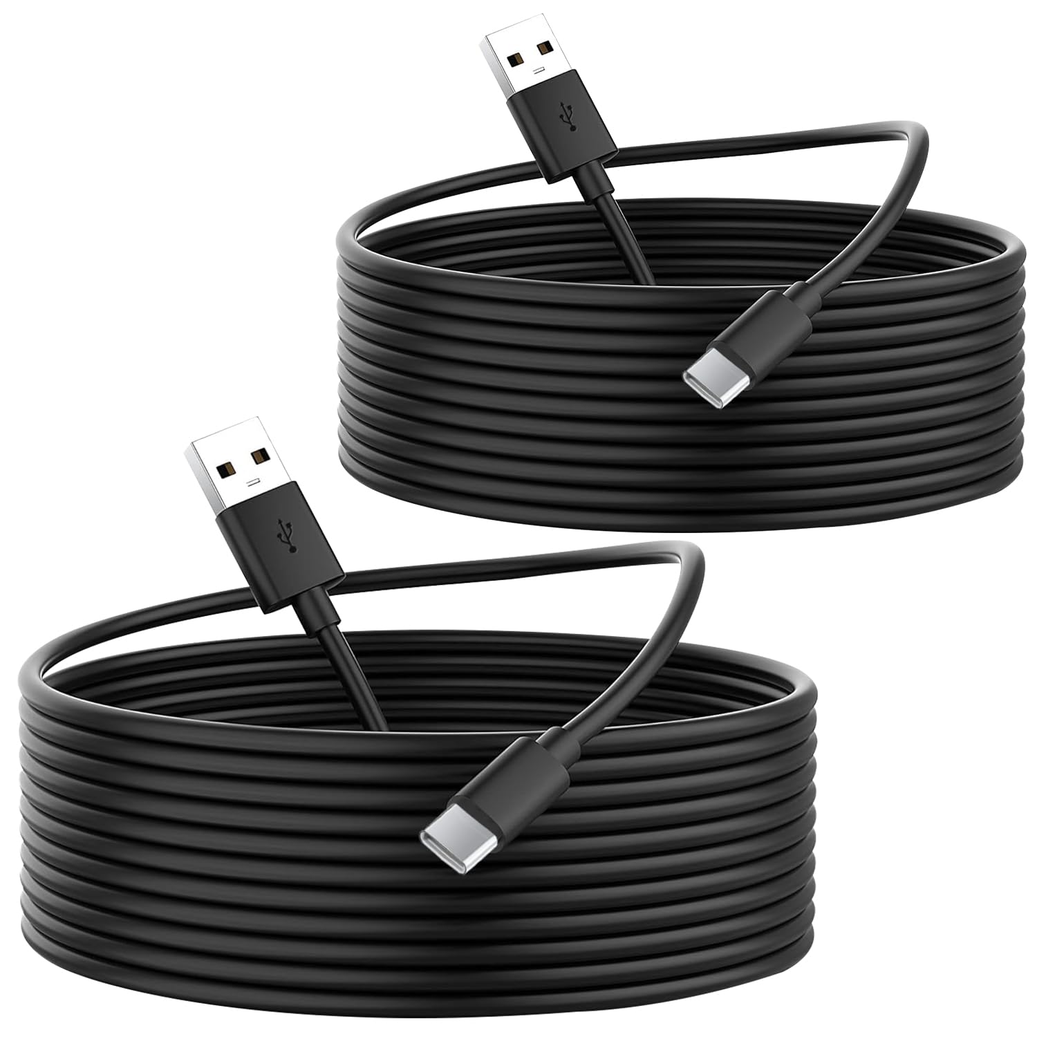 2 Pack 16.4Ft/5M Long Usb C Cable, Durable Usb A To Usb C Charging And Data Sync Cord, Power Extension Cable For Any Usb C Enabled Security Cameras Phones Tablets Switch Pro Controller And More(Black)