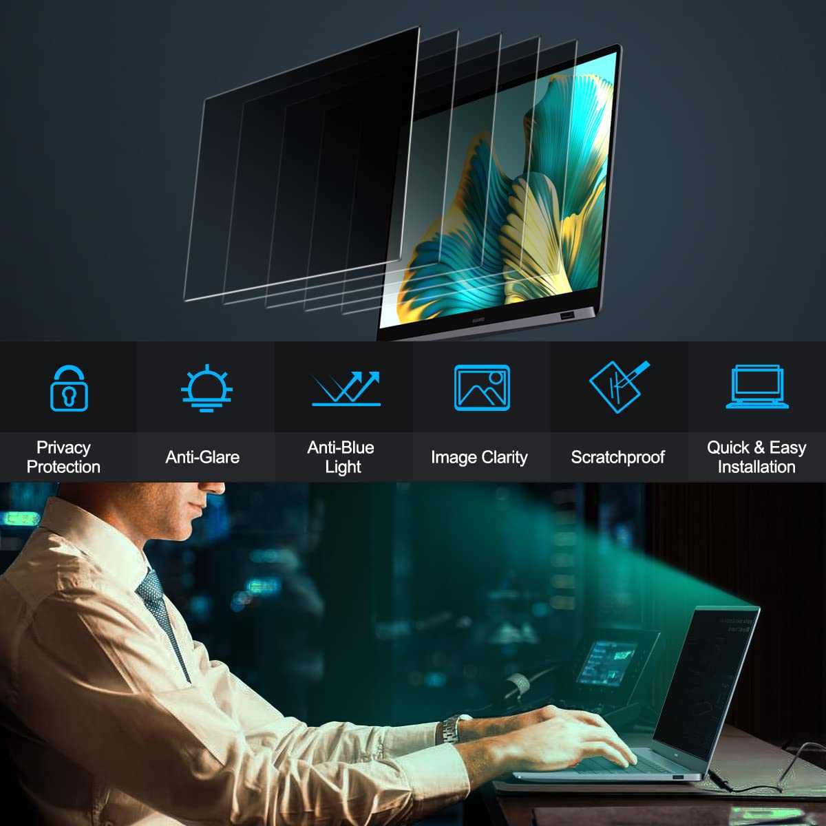 Jeapka Laptop Privacy Screen Filters 15.6 Inch 16:9 Aspect Privacy Filter For 15.6 Inch Widescreen Laptop Anti Scratch Protector