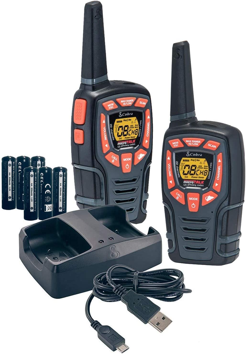 Cobra ACXT545 Weather-Resistant Walkie Talkies for Adults - Rechargeable, 22 Channels, Long Range 28-Mile Two-Way Radio Set (2-P