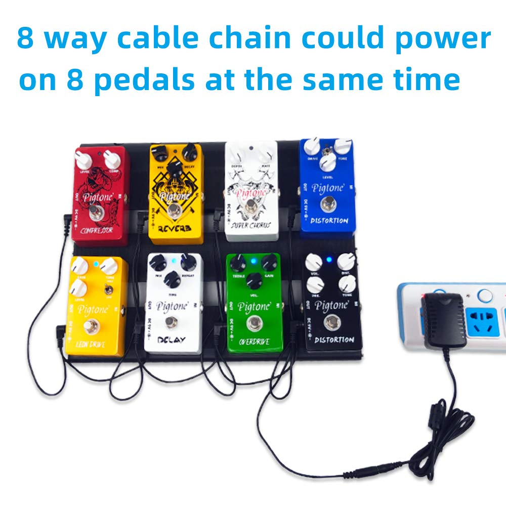 Pigtone Pedal Power Supply Adapter 9V Dc 2A 2000Ma Tip Negative 8 Way Daisy Chain Cables For Guitar Effect Pedals