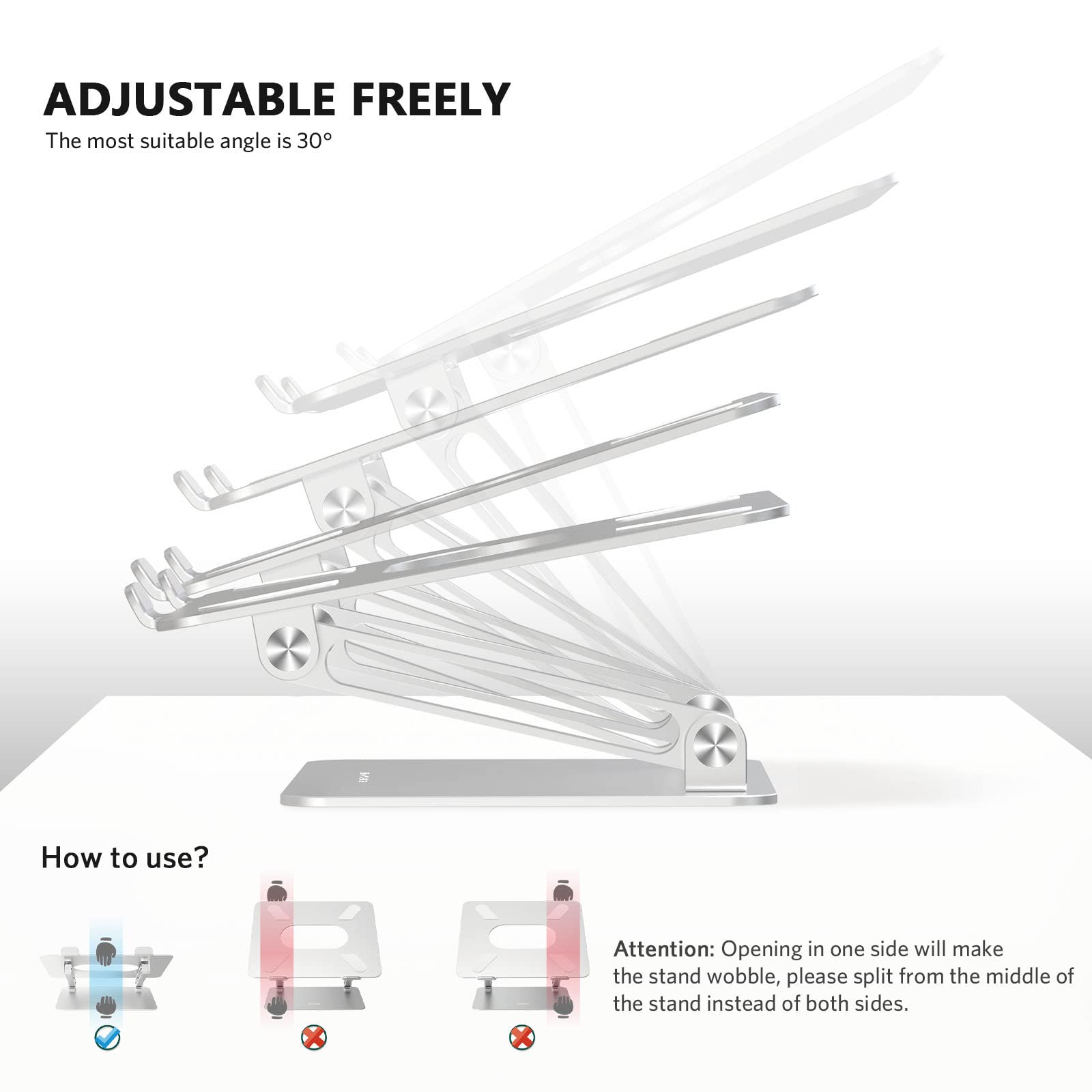 Boyata Laptop Stand, Laptop Holder, Multi Angle Stand With Heat Vent, Adjustable Notebook Stand For Laptop Up To 17 Inches, Compatible For Macbook Pro/Air, Surface Laptop, And So On (Silver)