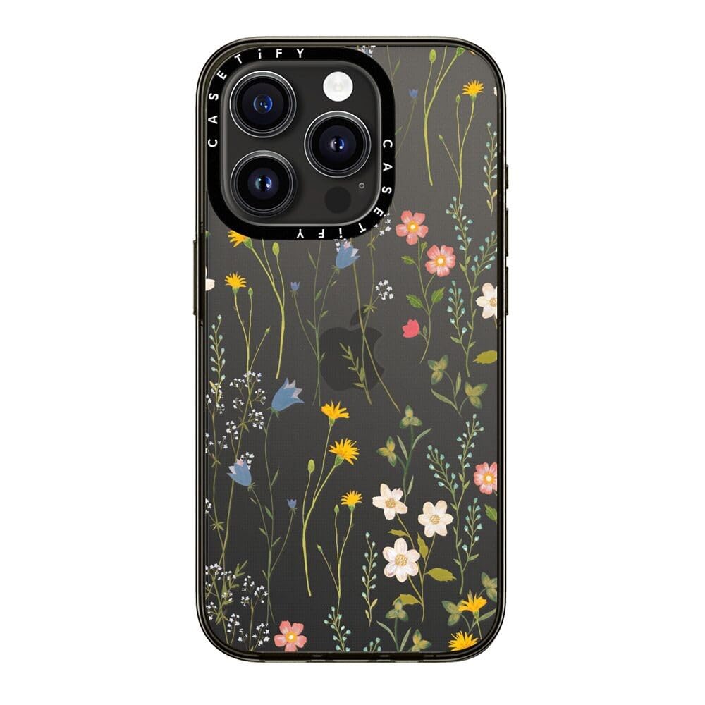 Casetify Compact Iphone 15 Pro Case [2X Military Grade Drop Tested / 4Ft Drop Protection]   Dreamy Floral Pattern   Clear Black