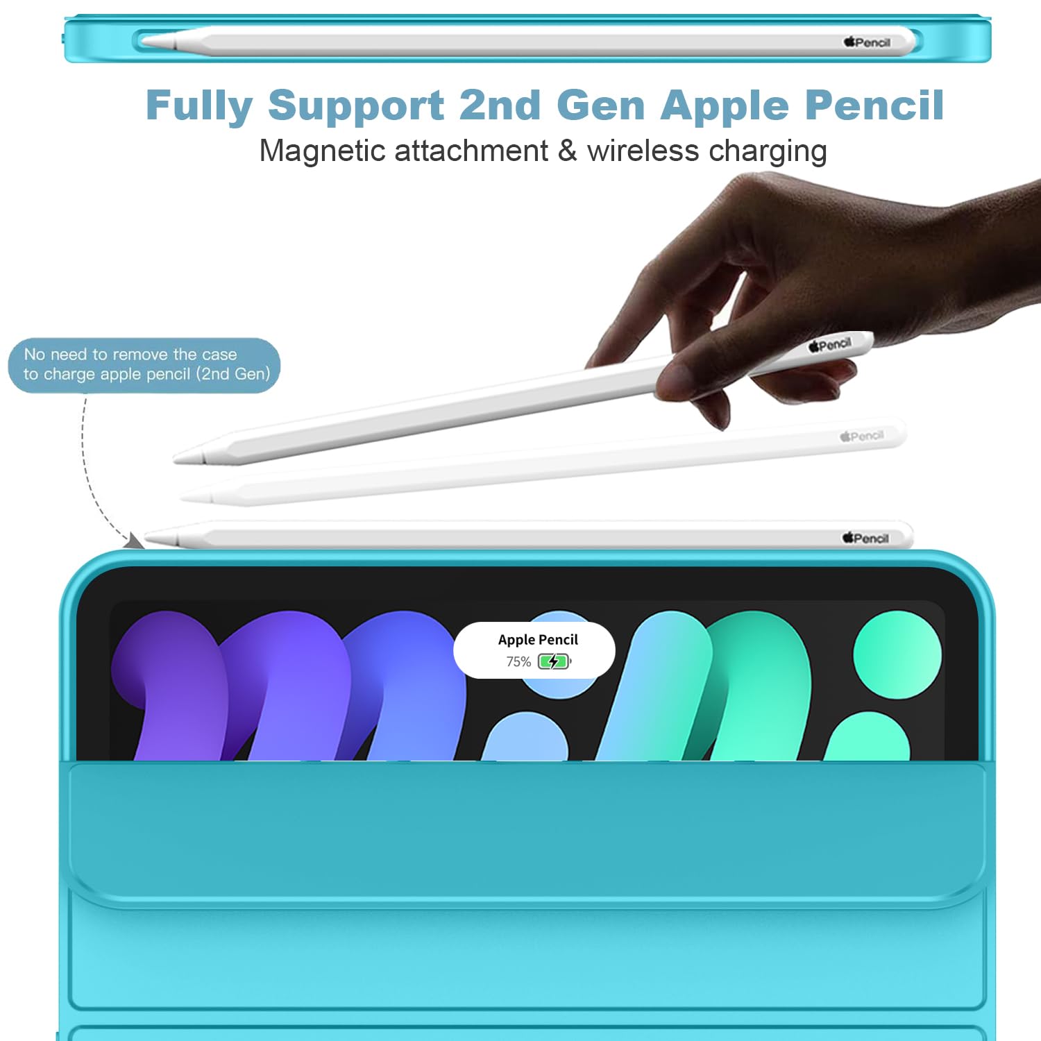Imieet Ipad Mini 7 Case 2024 (A17 Pro), Ipad Mini 6 Case (8.3 Inch,2021 Model), Ipad Mini 7Th/6Th Generation Case With Pencil Holder, Trifold Stand Smart Case With Soft Tpu Back,Cyan