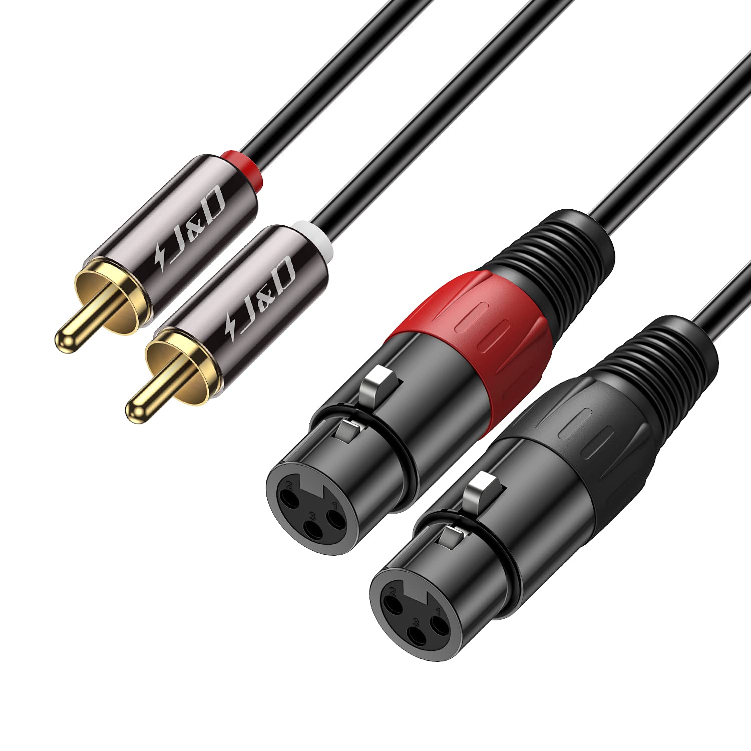 J&D 2 RCA to 2 XLR Cable, PVC Shelled Unbalanced Dual XLR Female to Dual RCA Male HiFi Audio Stereo Audio Interconnect Cable for