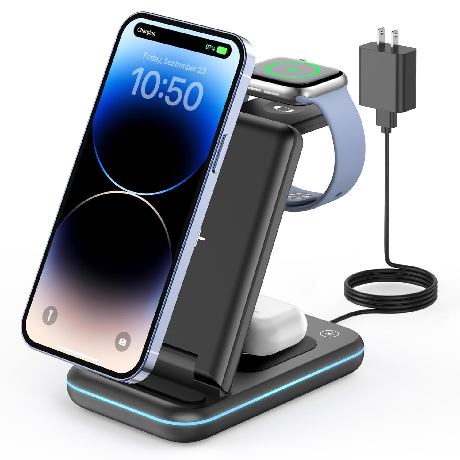 Geekera 3 In 1 Wireless Charging Station, Foldable Wireless Charger Stand For Multiple Apple Devices For Iphone 16 15 14 13 12 1
