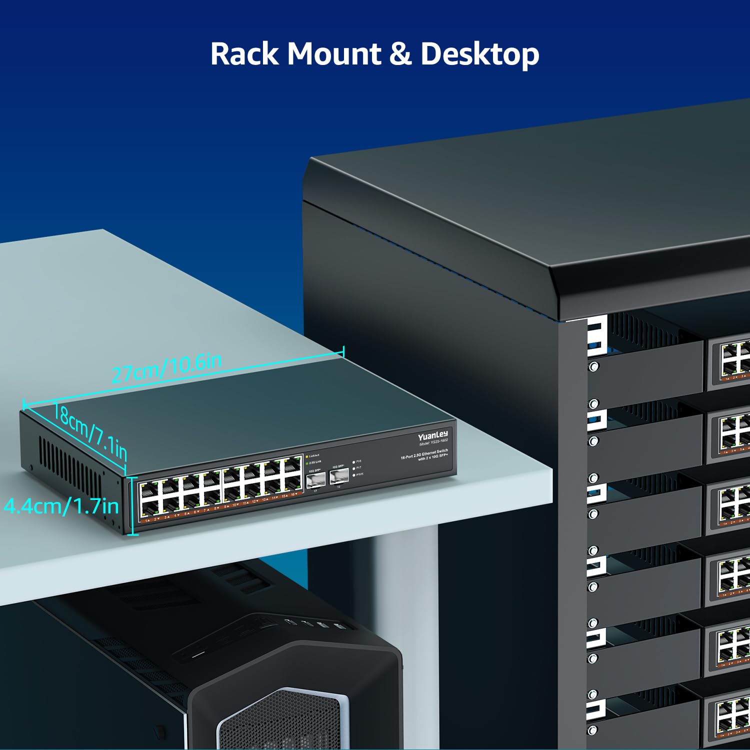 18 Port 2.5G Umanaged Ethernet Switch, 16 X 2.5Gb Base T Ports, 2 X 10G Sfp+, Compatible With 100/1000/2500Mbps, Metal Fanless,