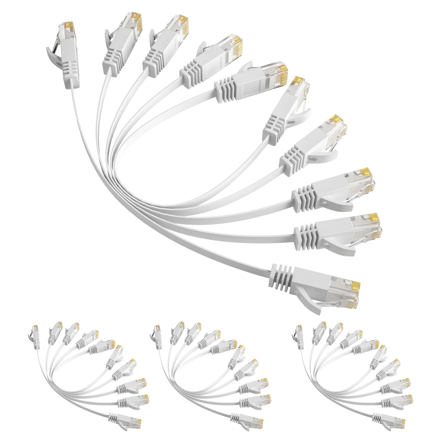 Elecan Cat 6 Flat Ethernet Cable 2 Ft/20 Pack, High Speed Slim Short Patch Cables Internet Cables, 30 Awg Pure Copper 10Gbps 500