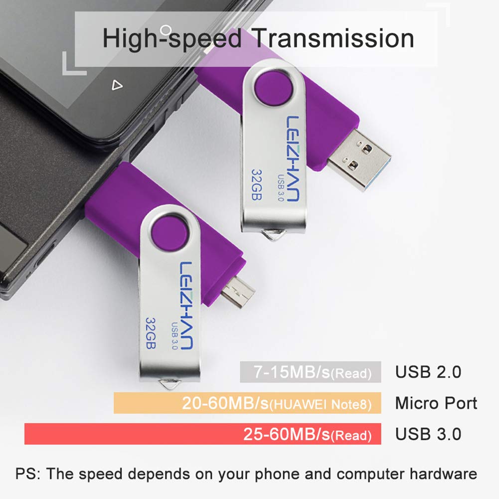 128 Gb Flash Drive Usb 3.0 Jump Drive For Android Phones/Pc/Tablet, Micro Usb 3.0 Thumb Drive, Purple