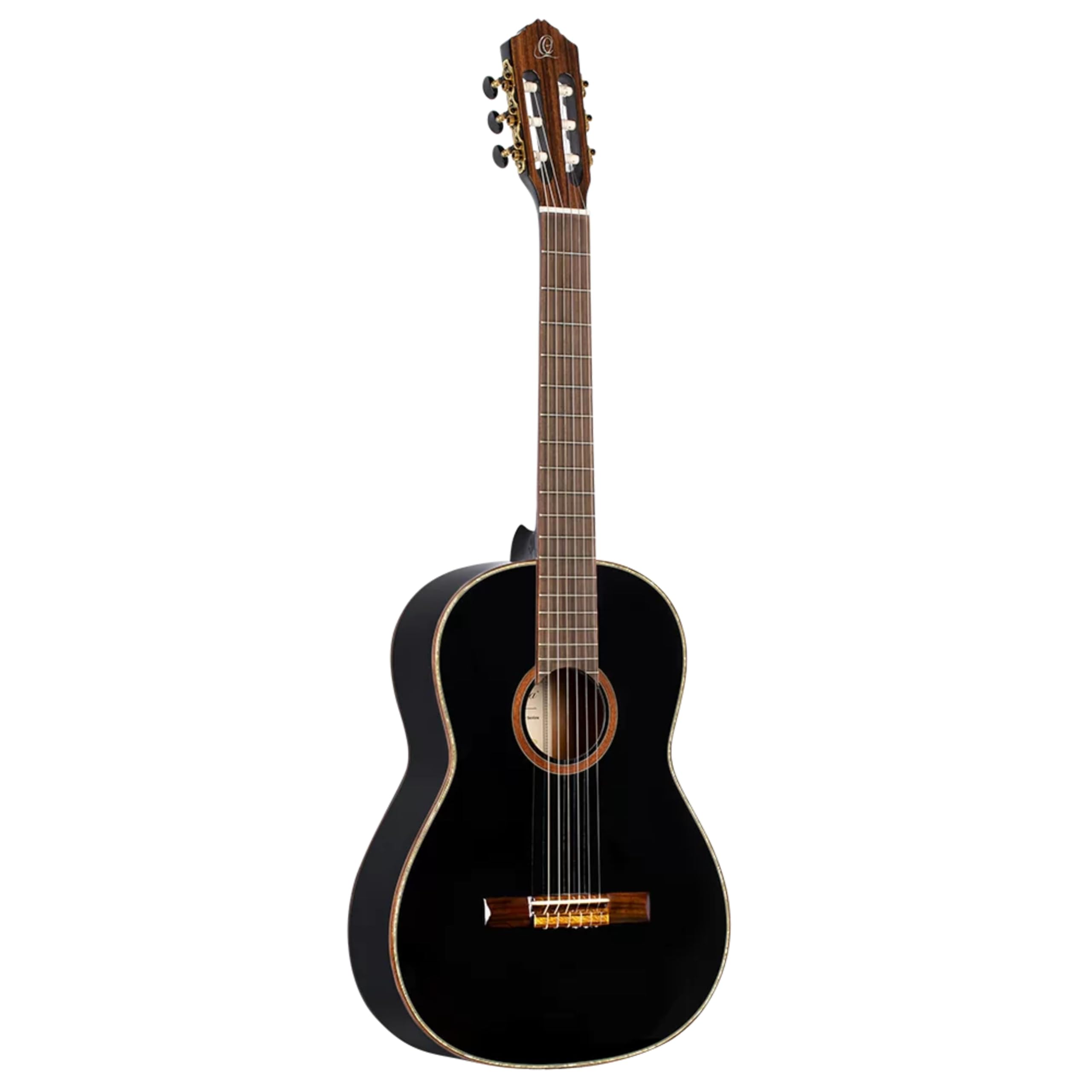 Ortega Guitars 6 Family Series Full Size Slim Neck Nylon String Classical Guitar w/Bag, Right, Spruce Top-Black-Gloss, (R221BK)