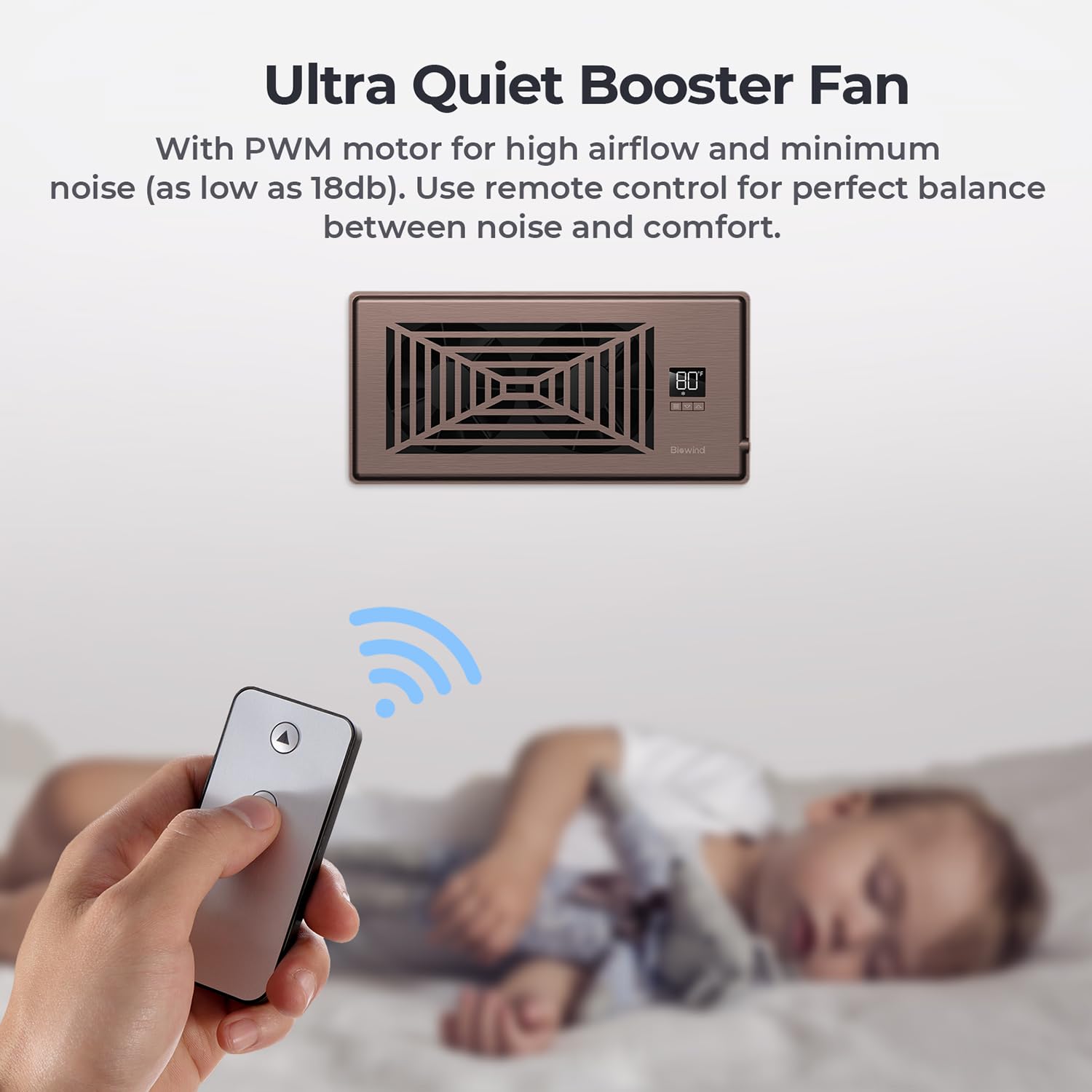 Biowind Quiet Register Booster Fan Fits 4  X 10  Register Holes, 10-Speed Smart Heating Cooling Ac Vent Fan With Remote Control