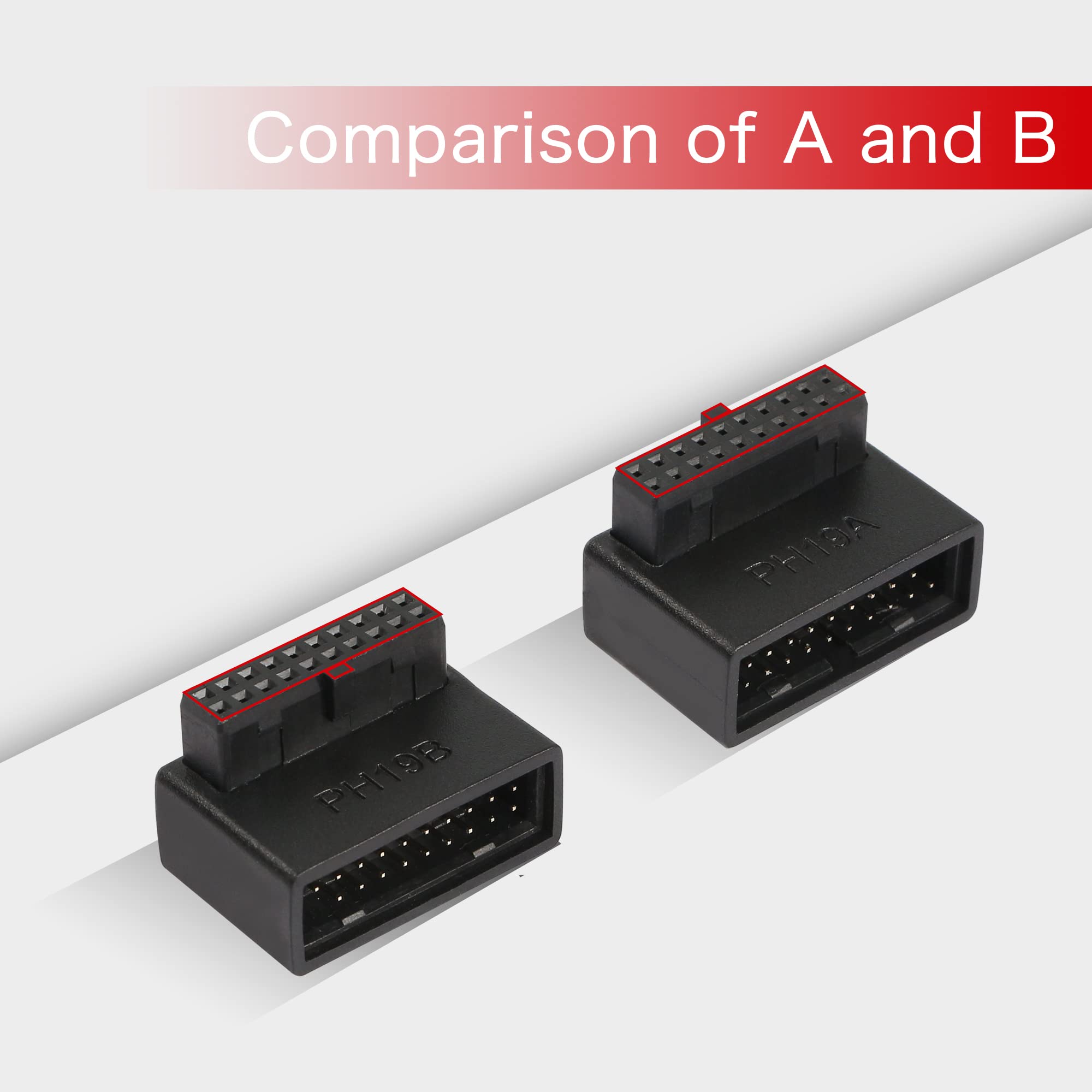 Qianrenon Usb 3.0 19/20 Pin 90 Degree Adapter Male To Female L Turn Right Angle Socket For Desktop Motherboard Internal Connecto