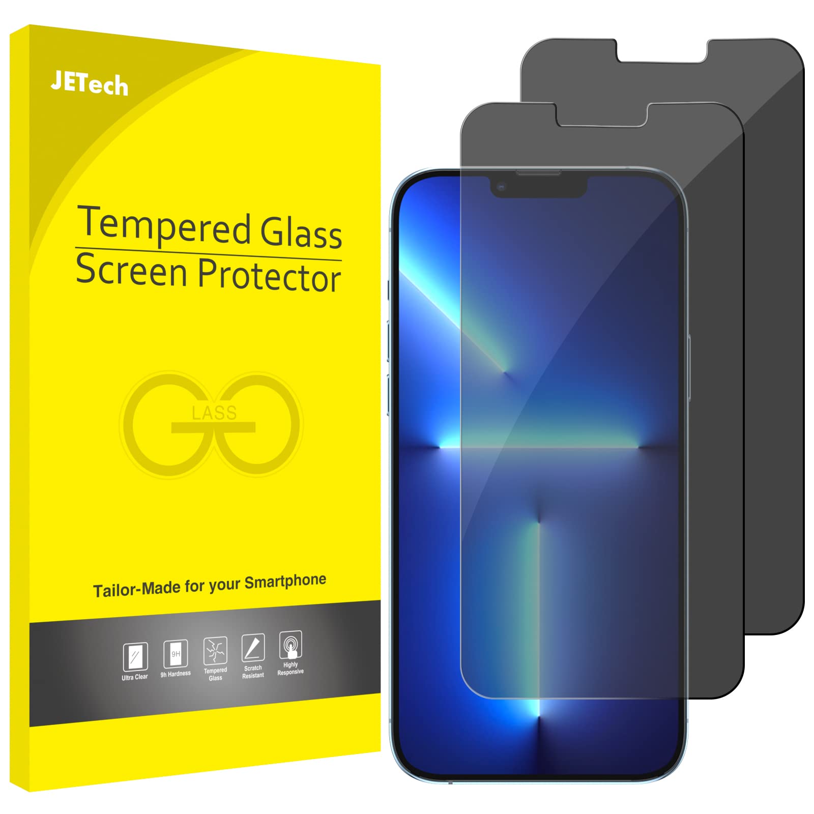 Jetech Privacy Screen Protector For Iphone 13 Pro Max 6.7 Inch, Anti Spy Tempered Glass Film, 2 Pack