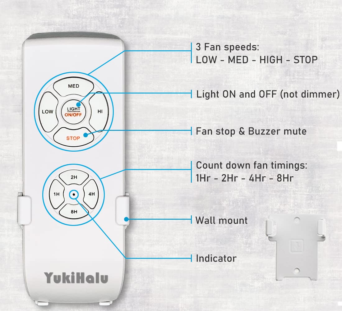Yukihalu Ceiling Fan Remote Control Kit, Universal And Compact Size, Fan Speeds And Timings Control, Comply With Ul1917