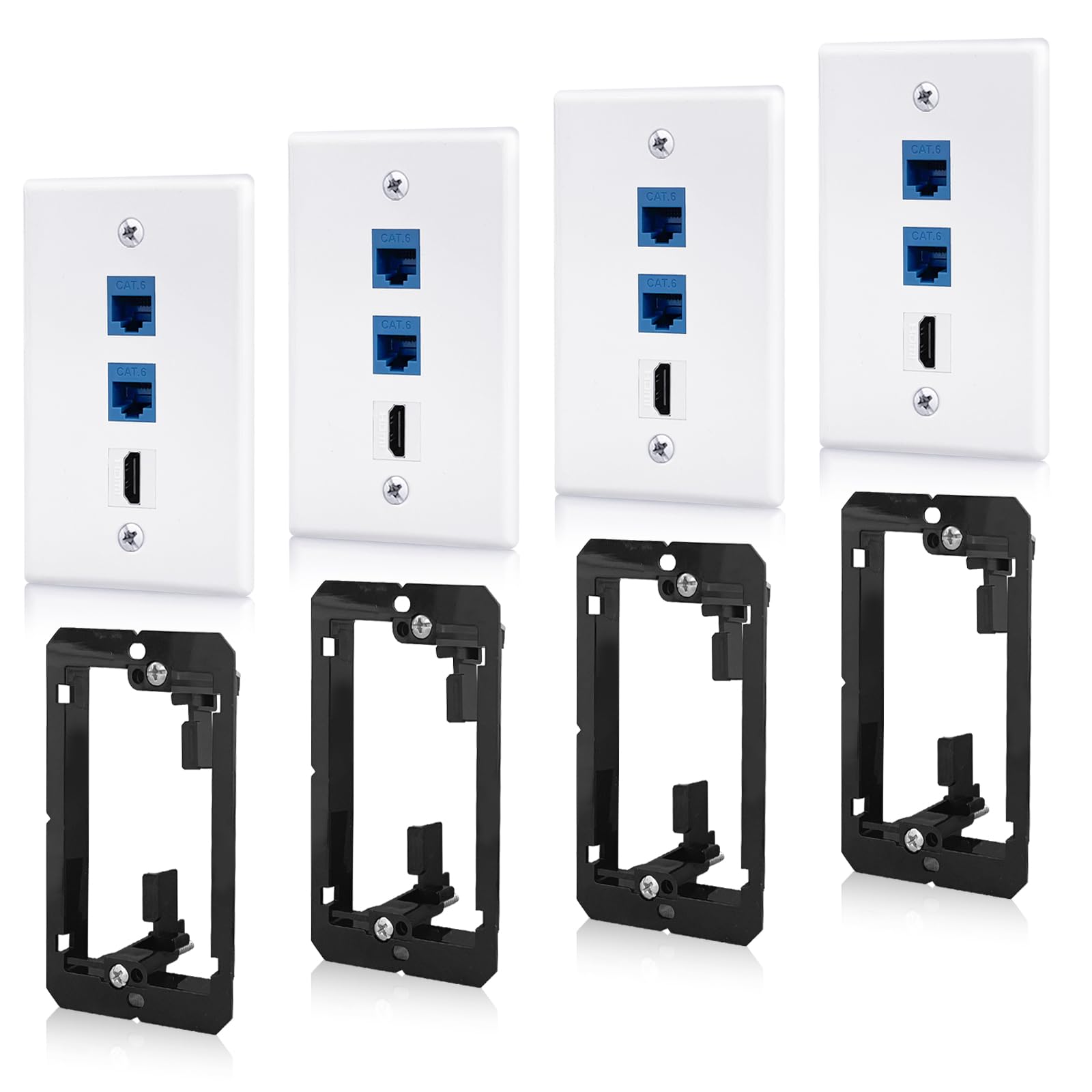 Anonion 4 Pack Hdmi Ethernet Wall Plate, 2 Port Cat6 Keystone Jack Rj45 Coupler And 1 Port Hdmi Wall Outlet With Low Voltage Mou