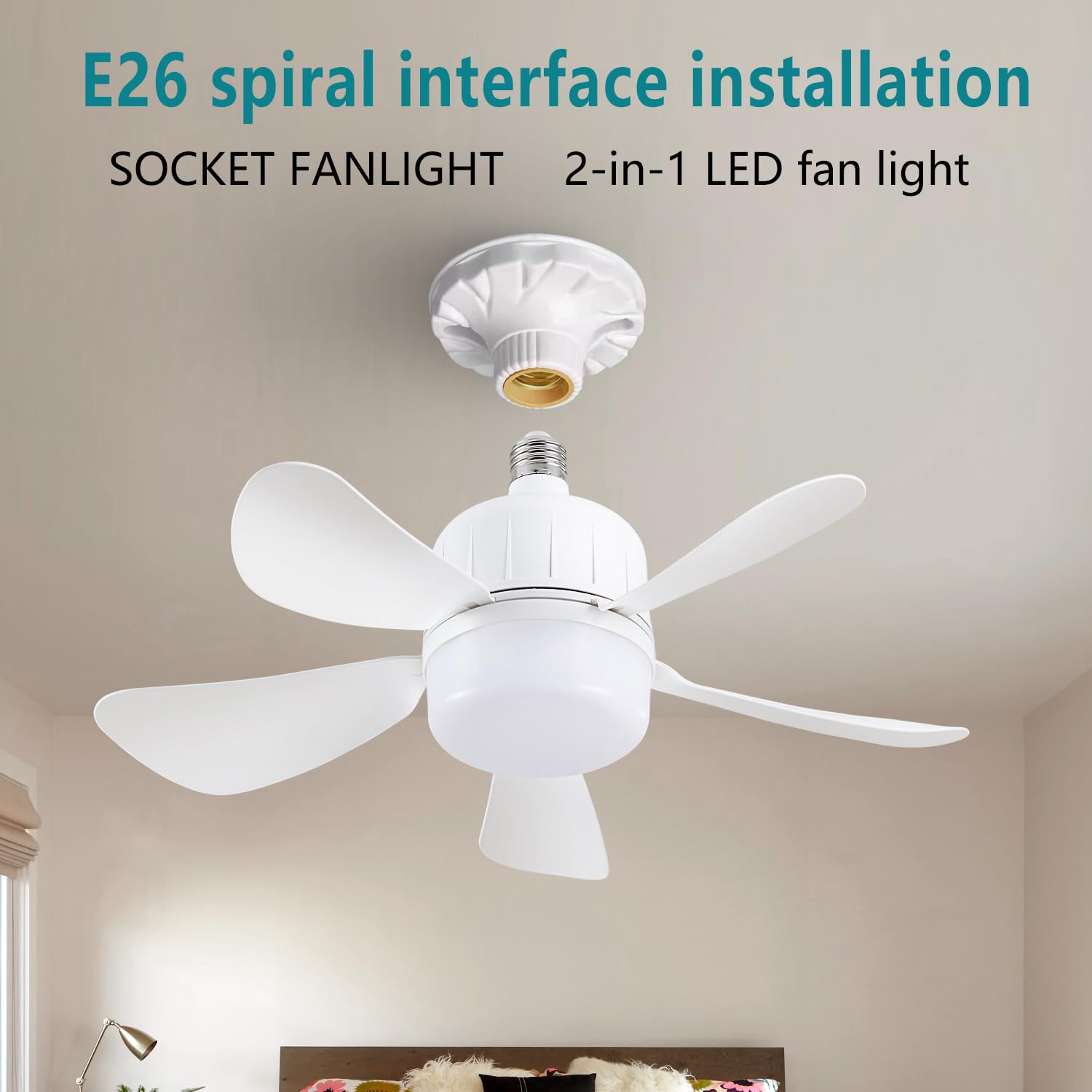 18 Socket Fan Light With Remote, Dimmable Led Ceiling Fans With Lights, Screw In Socekt Fans And 1 Socket Extender, 3 Colors 300