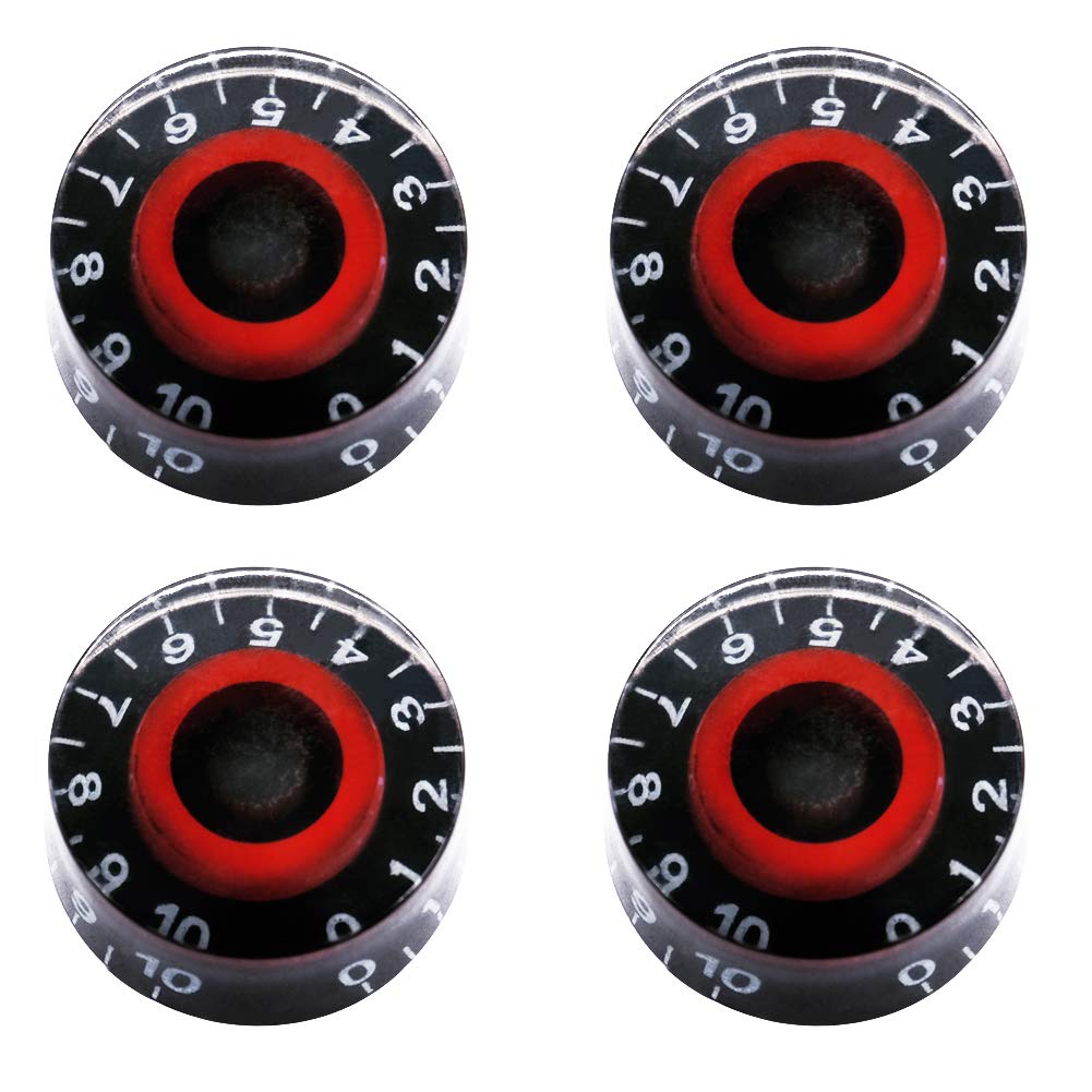 Mxuteuk 4Pcs Black And Red Electric Guitar Bass Top Hat Knobs Speed Volume Tone Amp Effect Pedal Control Knobs Knob S8