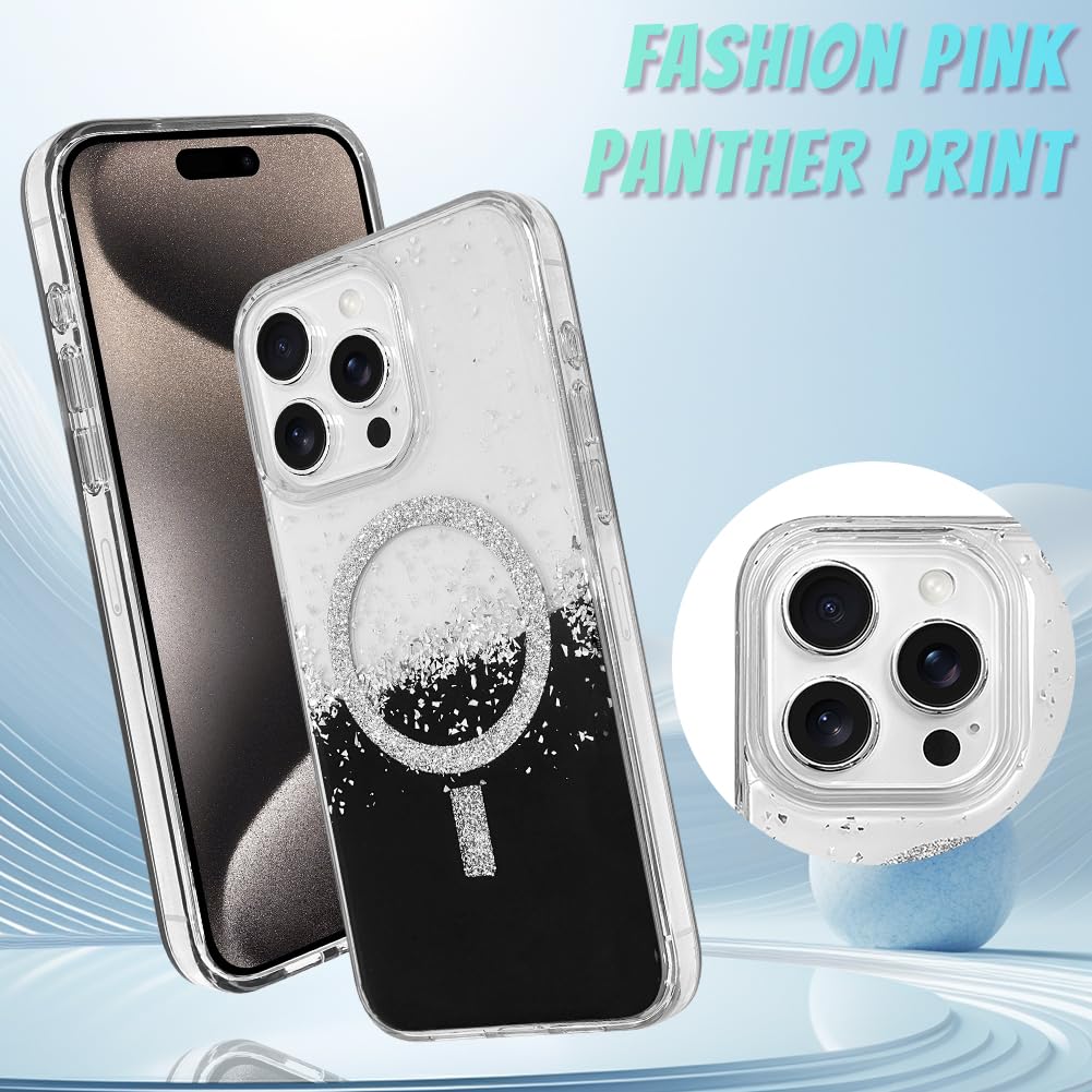 Bonoma For Iphone 15 Pro Max Case, Sparkly Glitter Bling Back, Magnetic Support For Magsafe Shockproof Case, Crystal And Clear H