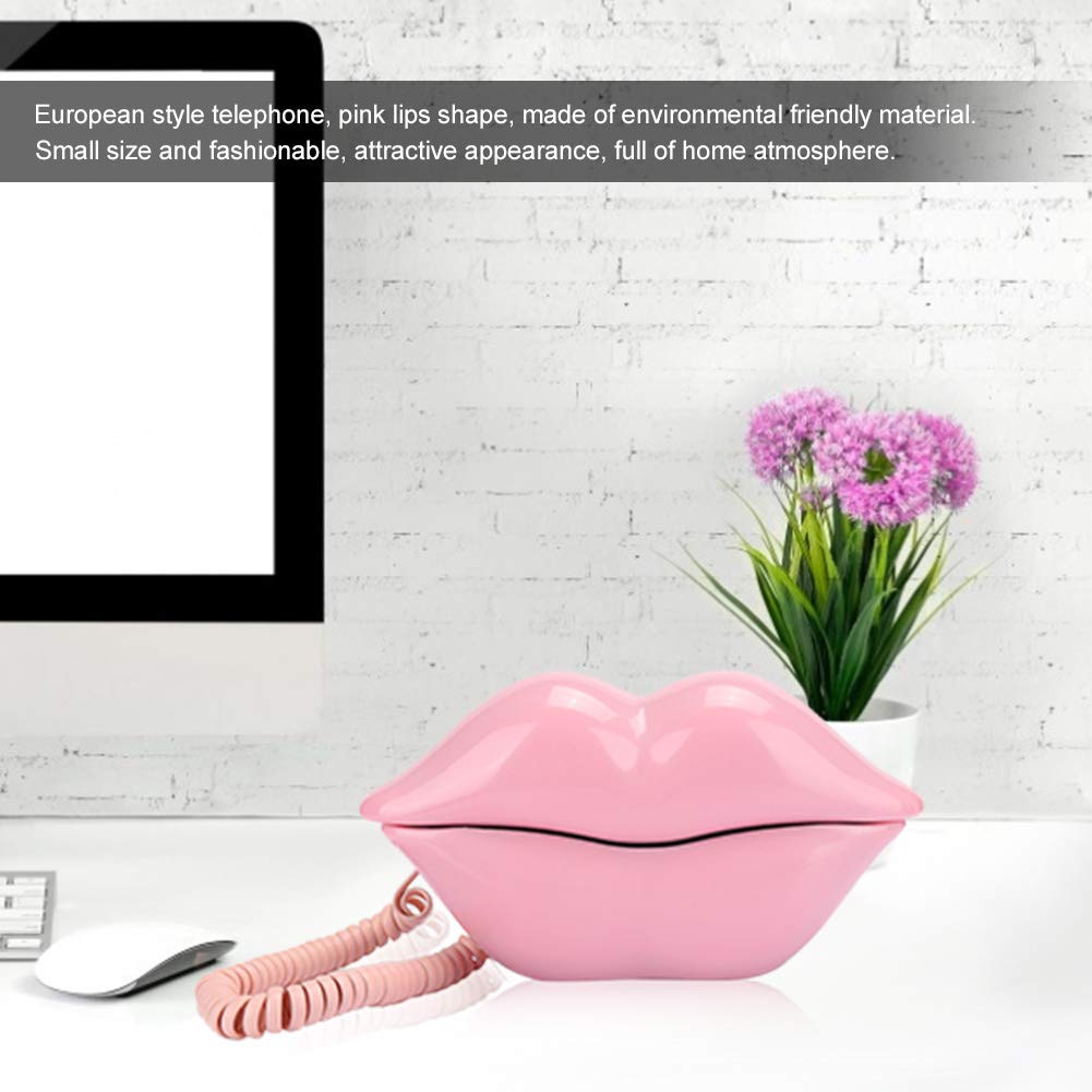 Romack Home Landline Telephone, Stable Connection Creative Telephone European Style Fashionable Desktop With Pink Lips Shape, Co