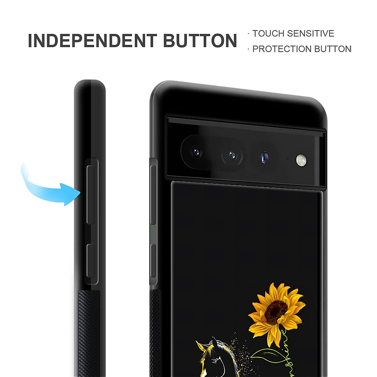 Fkbrcl4U For Google Pixel 6A Case, Horse Sunflower Yellow Sunshine Pattern Graphic Design Girl Boy Soft Silicone Hard Acrylic Sh