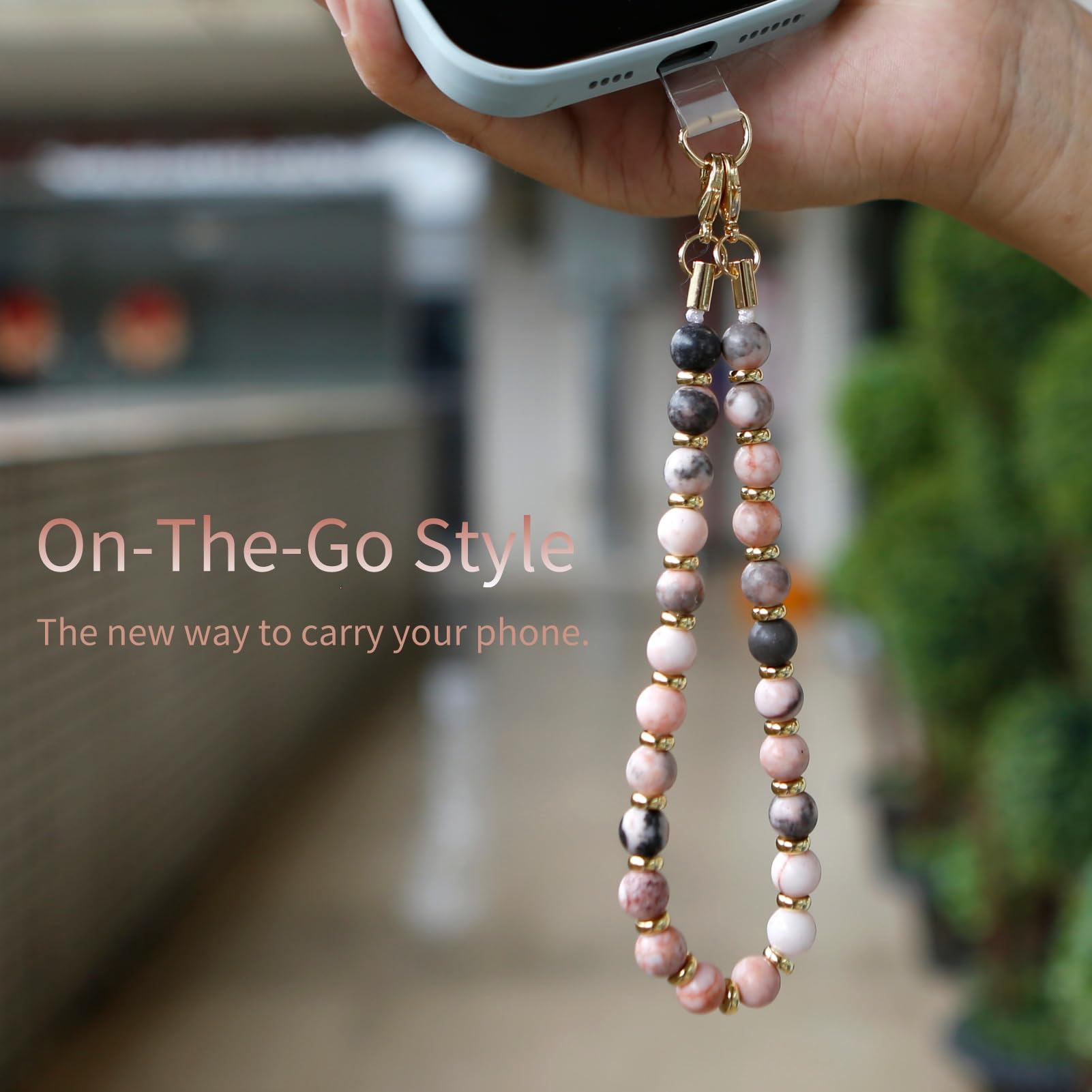 Lostars Marble Beaded Iphone Wrist Strap,Detachable Phone Bracelet Strap With Tether Tab,Hands Free Phone Wristlet Strap (Pink Z