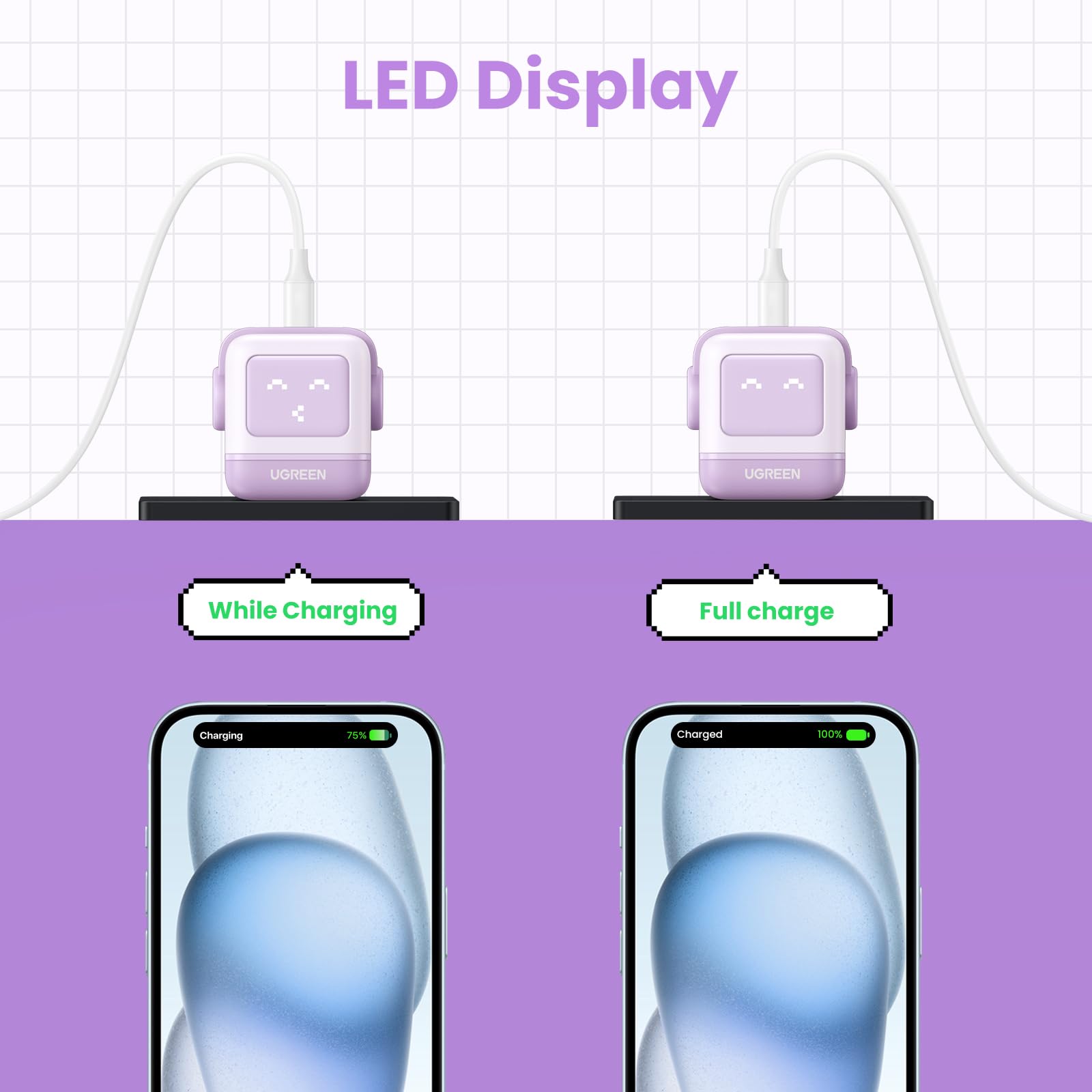 Ugreen Rg 30W Usb C Charger, Nexode Robot Gan Fast Charger Block, Compact Wall Charger Power Adapter For Iphone 15 Pro Max/14/13