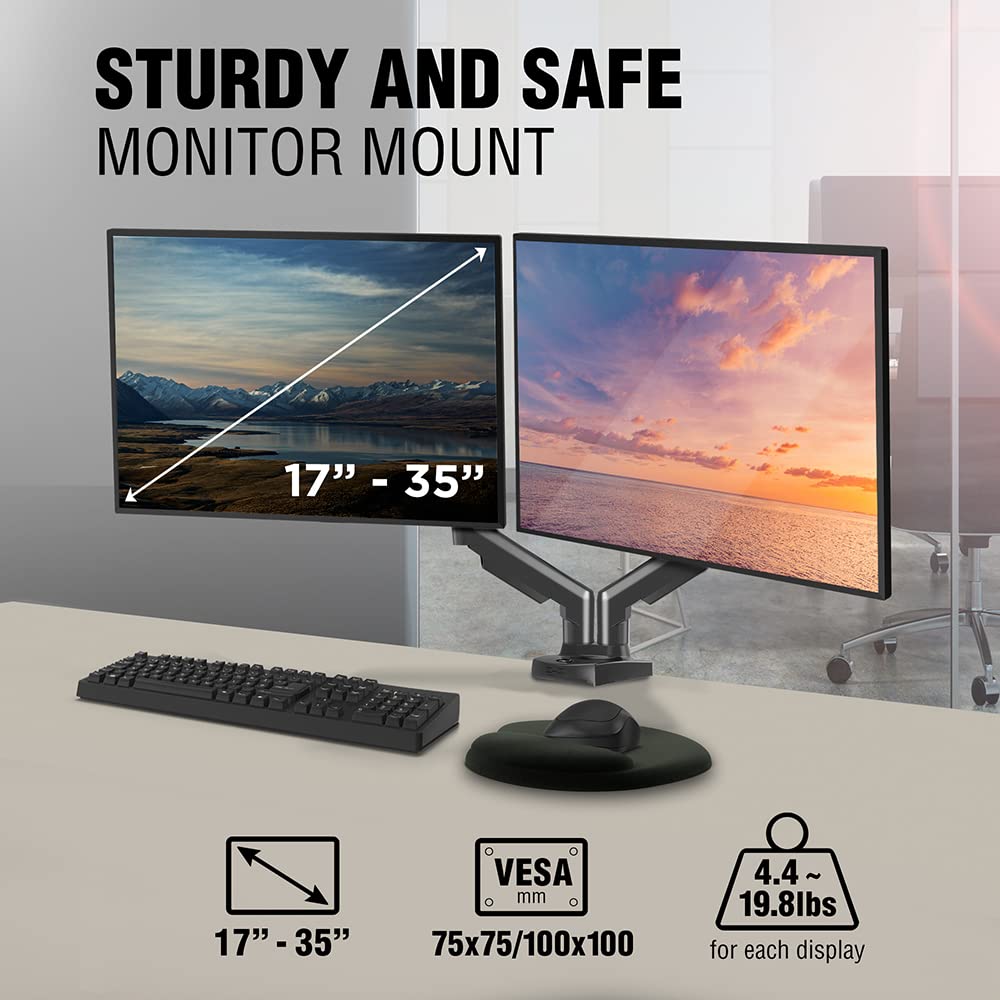 Elg Full Motion Swivel Dual Monitor Desk Mount Stand Gas Spring For Two Screens 17    To 35'' (4.4Lbs To 19.8Lbs Load For Each D