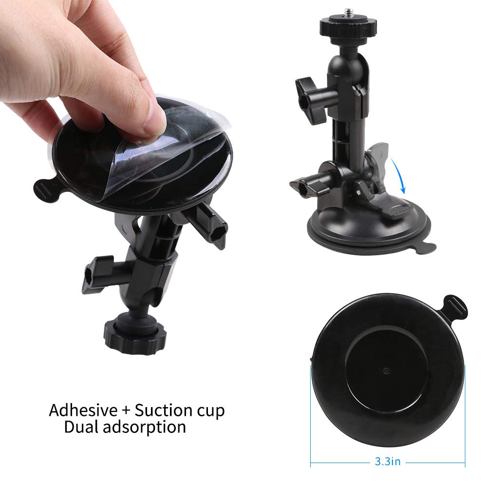 Surewo Suction Cup Camera Car Mount With Tripod Adaptor For Gopro Hero 12 11 10 9 8 7 6 5, Compatible With Smartphones