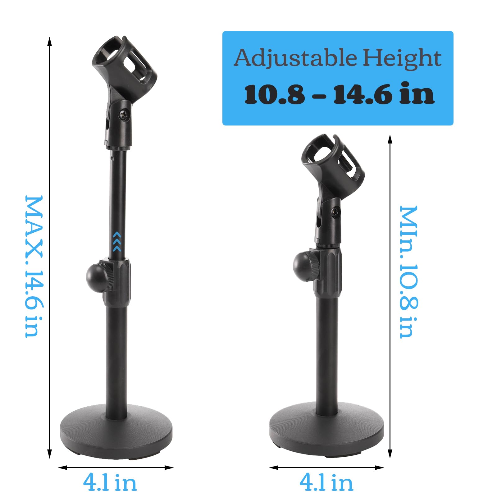 Youeon 2 Pcs Microphone Stand Desktop, Adjustable Table Mic Stand With Mic Clip And 5/8 Male To 3/8 Female Screw Adapter, Heavy