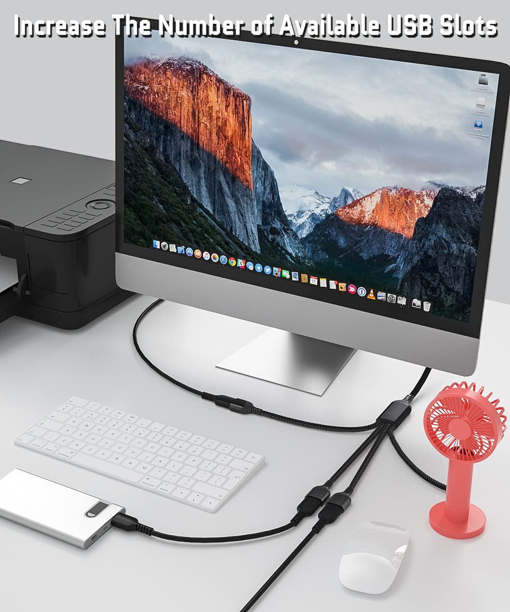 Elebase Usb Splitter   1 In 4 Out, 3.3Ft Multi Port Usb Y Cable For Pc, Tv, Macbook, Laptop, 2/3 Out