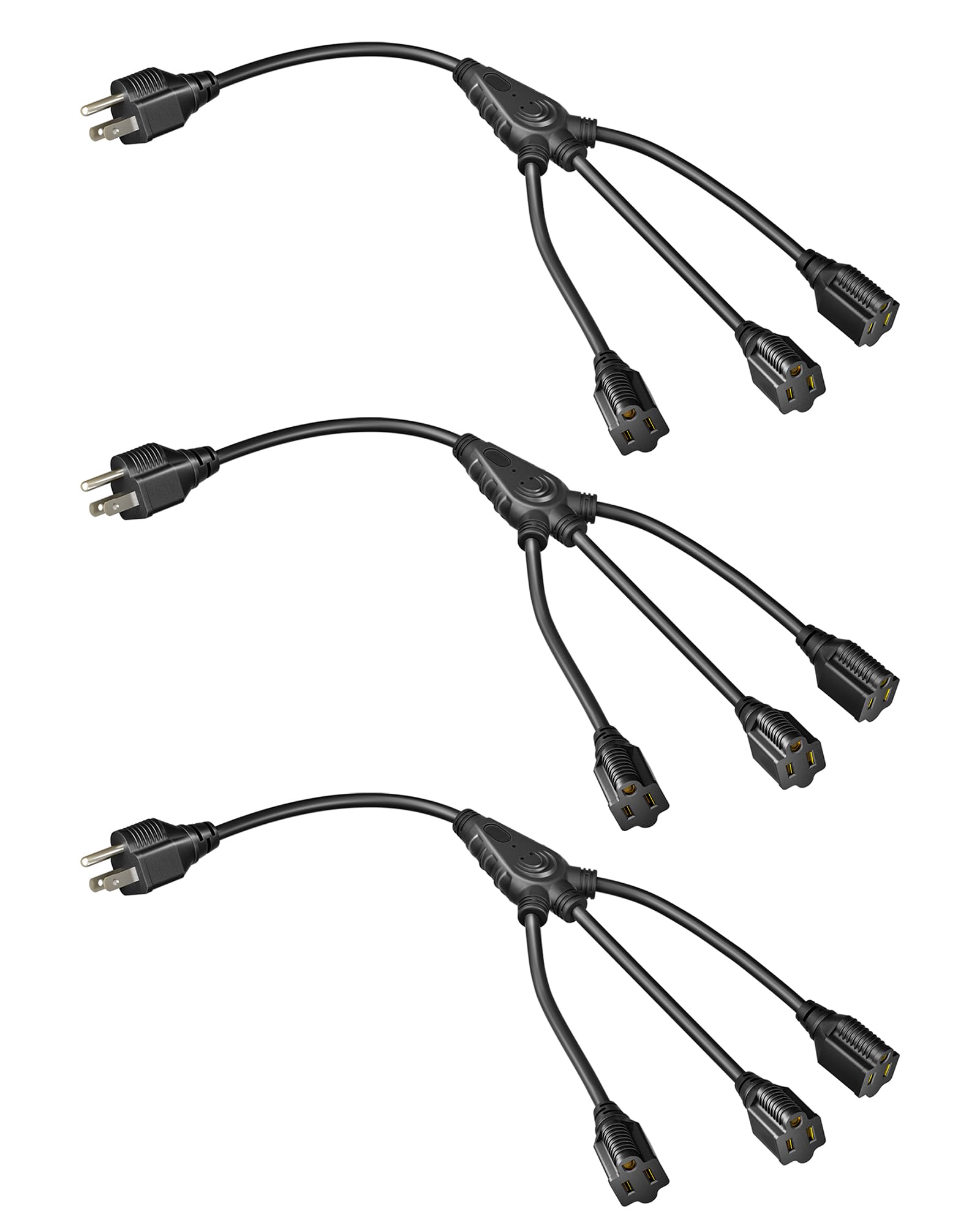Dewenwils Extension Cord Splitter 1 To 3, 18 Inch 16/3 Heavy Duty Sjtw Wire, 3 Prong Outdoor Power Splitter For Halloween Decor