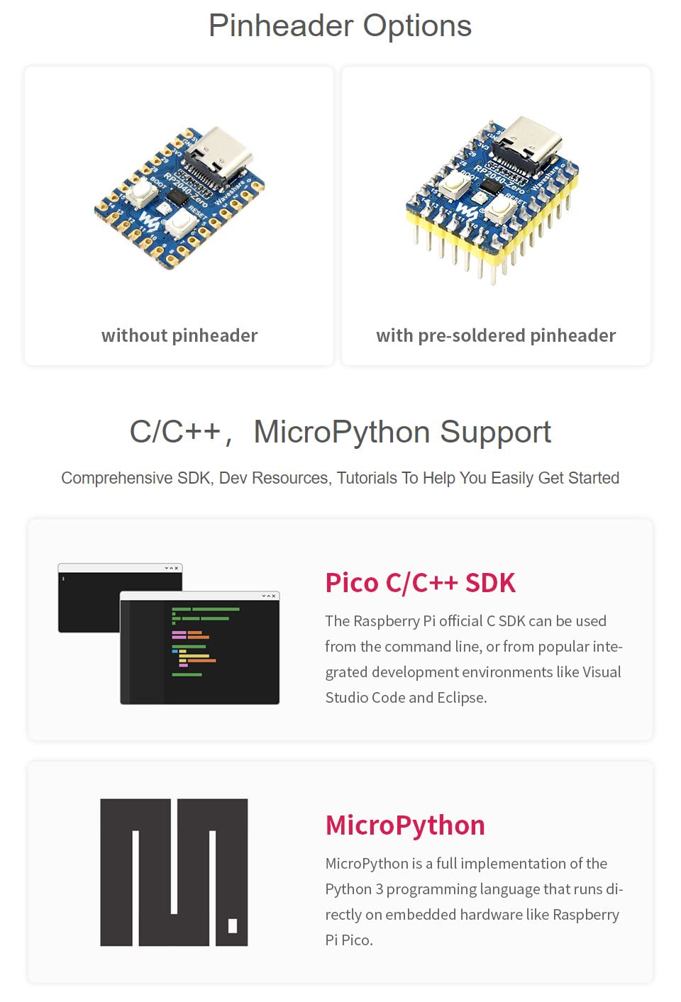 Waveshare Rp2040 Zero A Low Cost High Performance Pico Like Mcu Board Based On Raspberry Pi Microcontroller Rp2040 Castellated M
