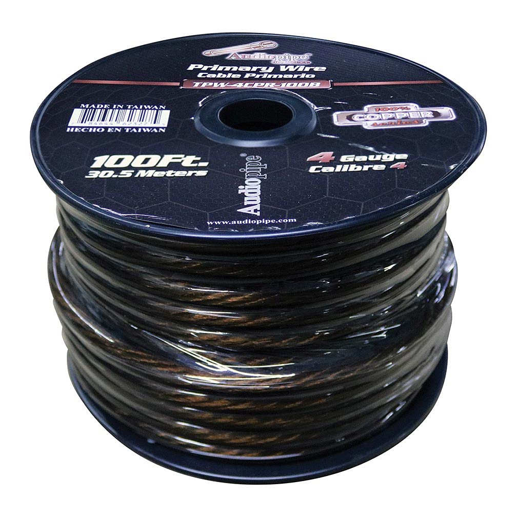 Audiopipe 4 Gauge 100% Copper Series Power Wire   100 Foot Roll   Black Pvc Outer Jacket